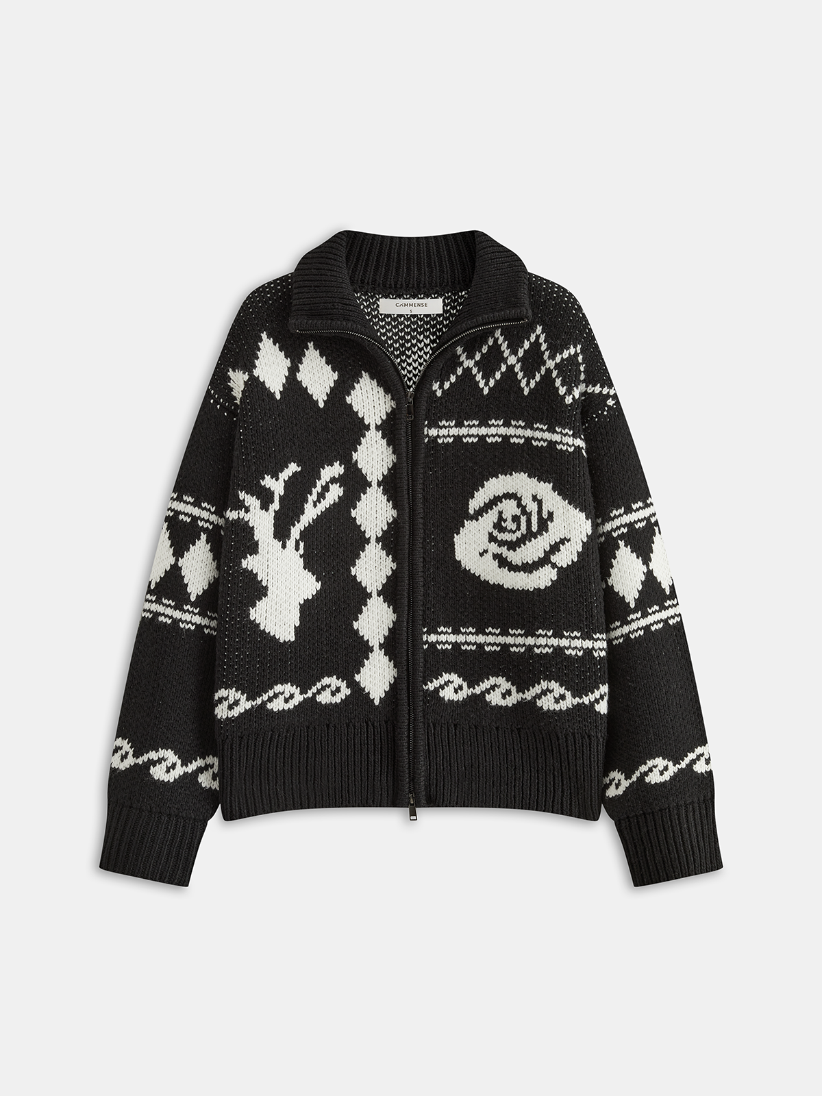Fair Isle Zip-Up Knit Cardigan-Chicvia