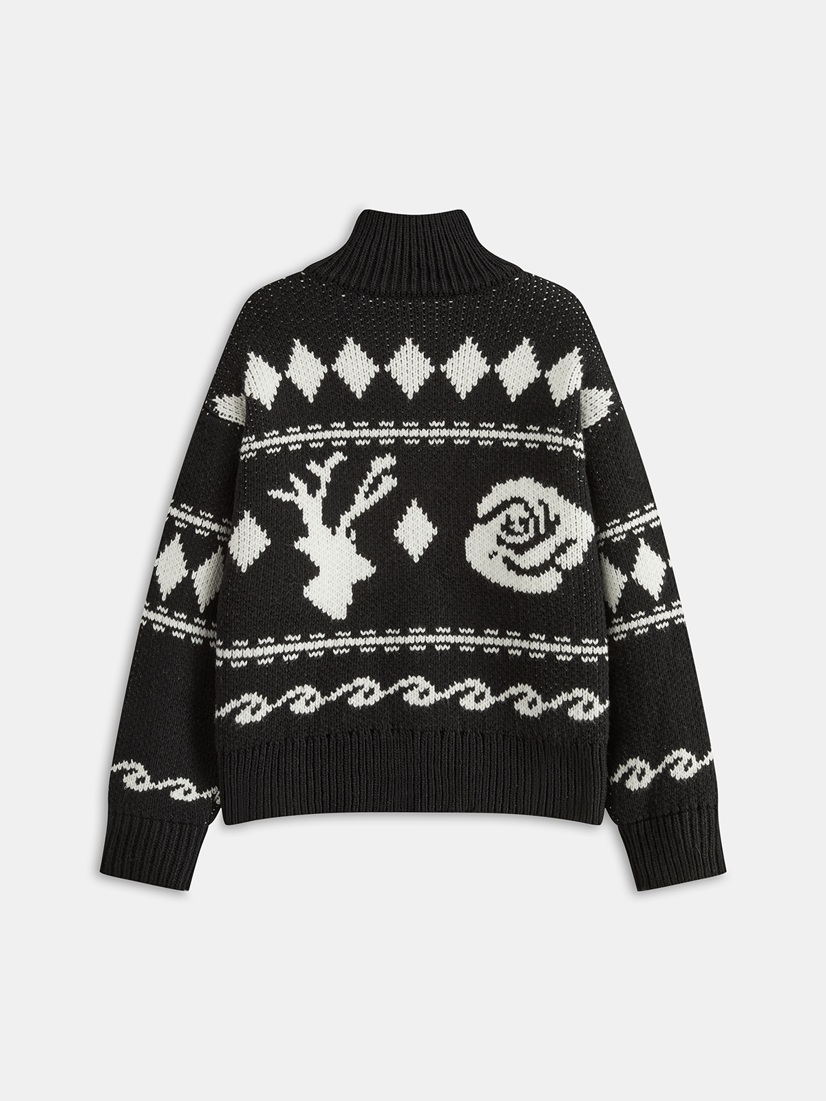 Fair Isle Zip-Up Knit Cardigan-Chicvia