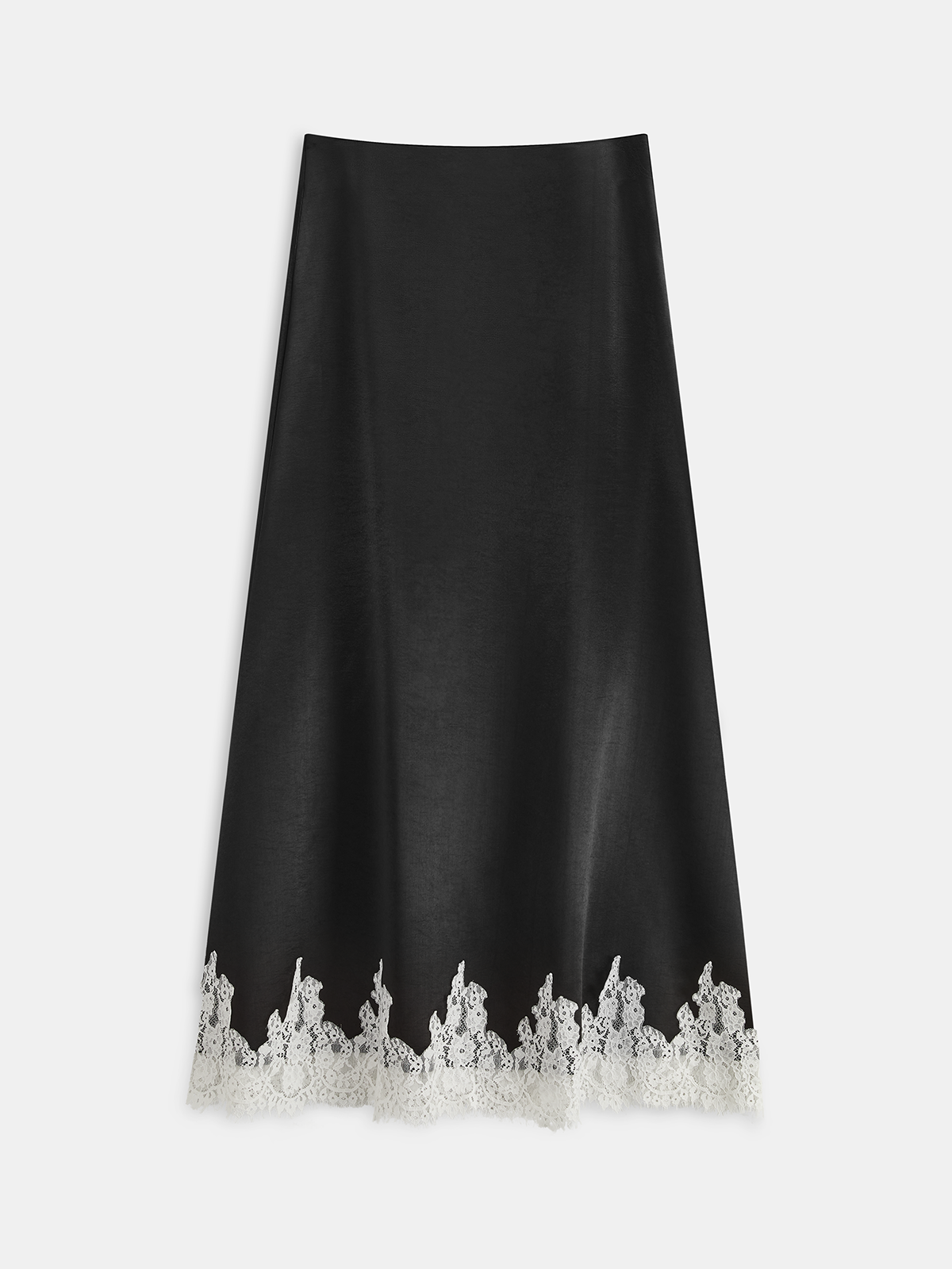 Lace Trim Satin Maxi Skirt-Chicvia