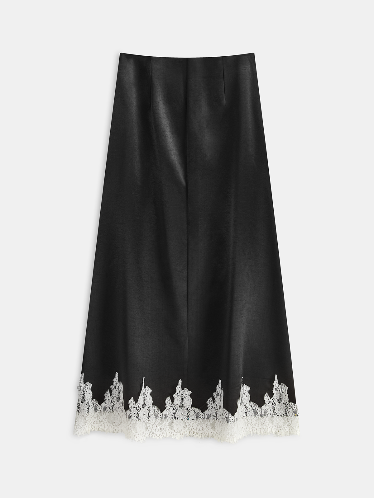 Lace Trim Satin Maxi Skirt-Chicvia