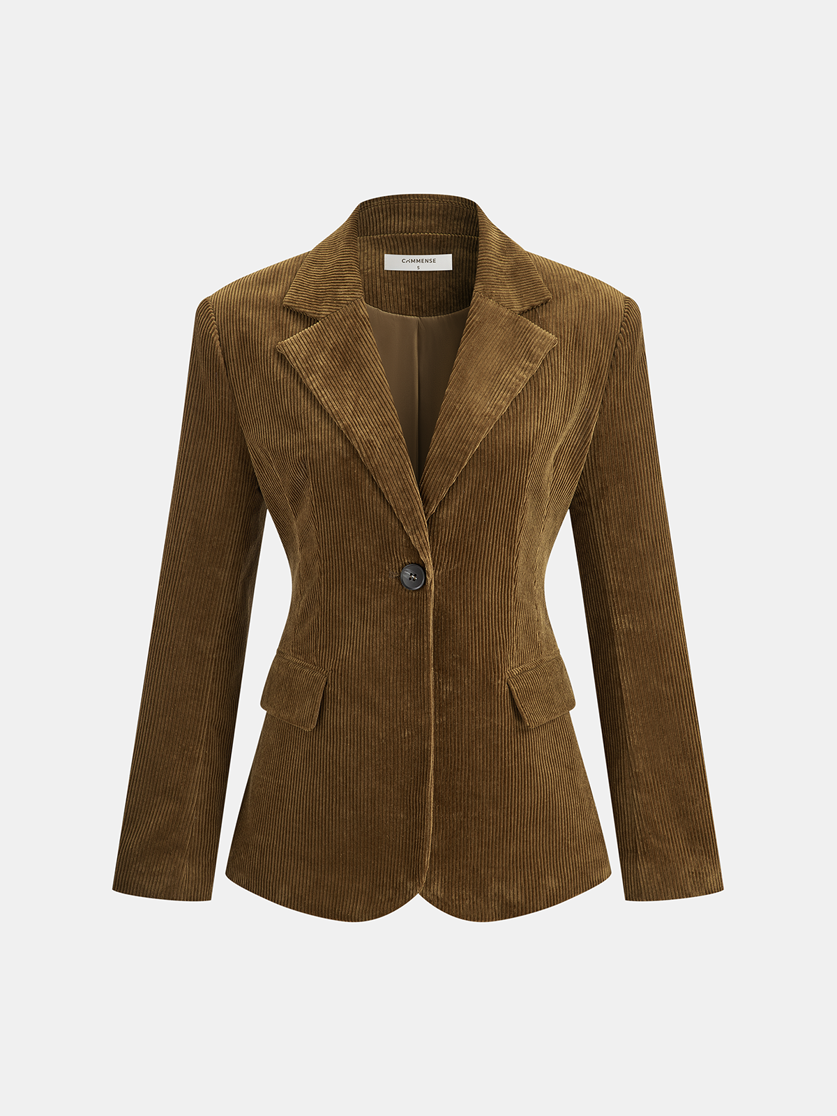 Corduroy Wide-Shoulder Fitted Blazer-Chicvia
