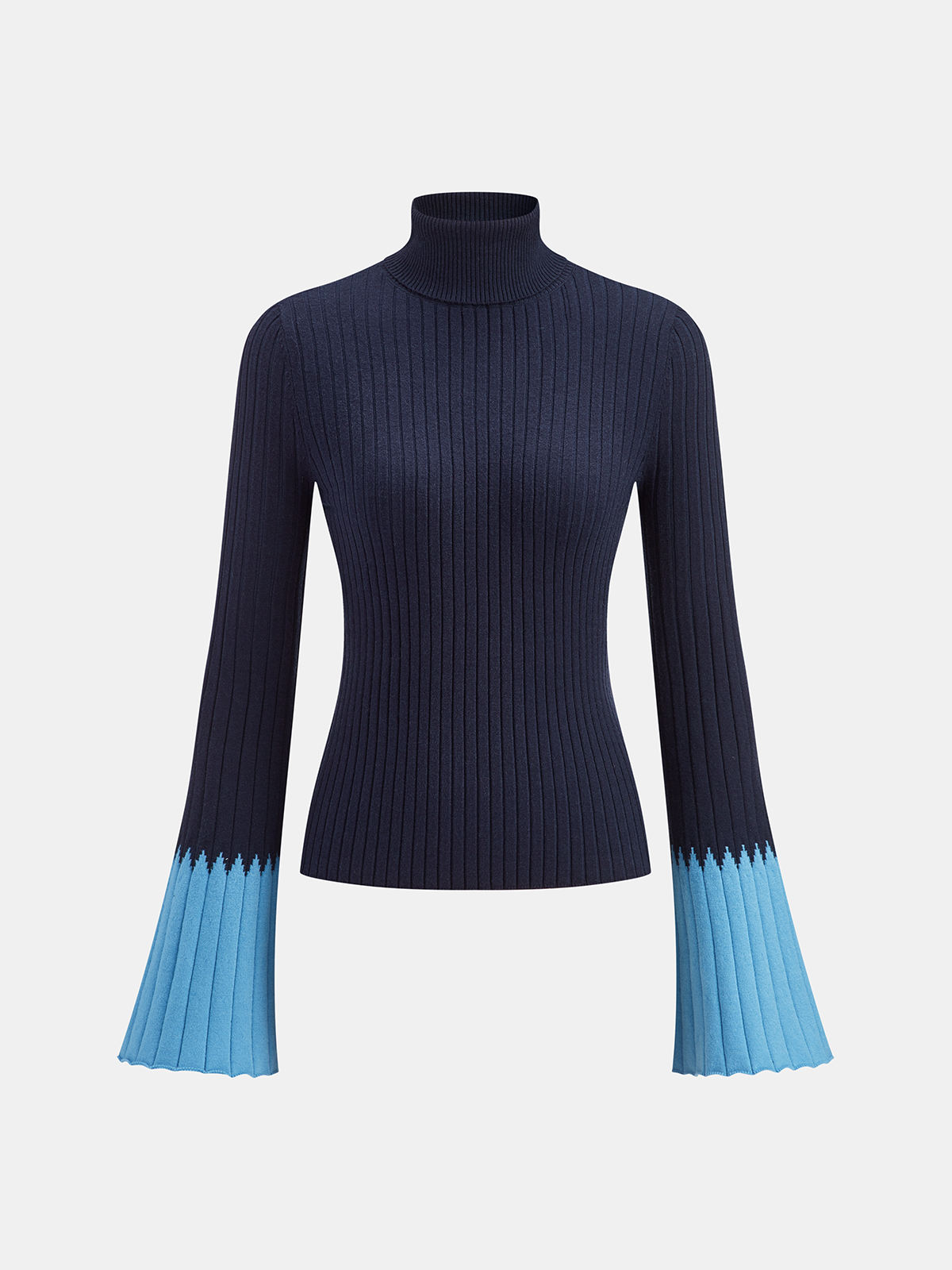 Contrast Flared Cuff Turtleneck Sweater-Chicvia