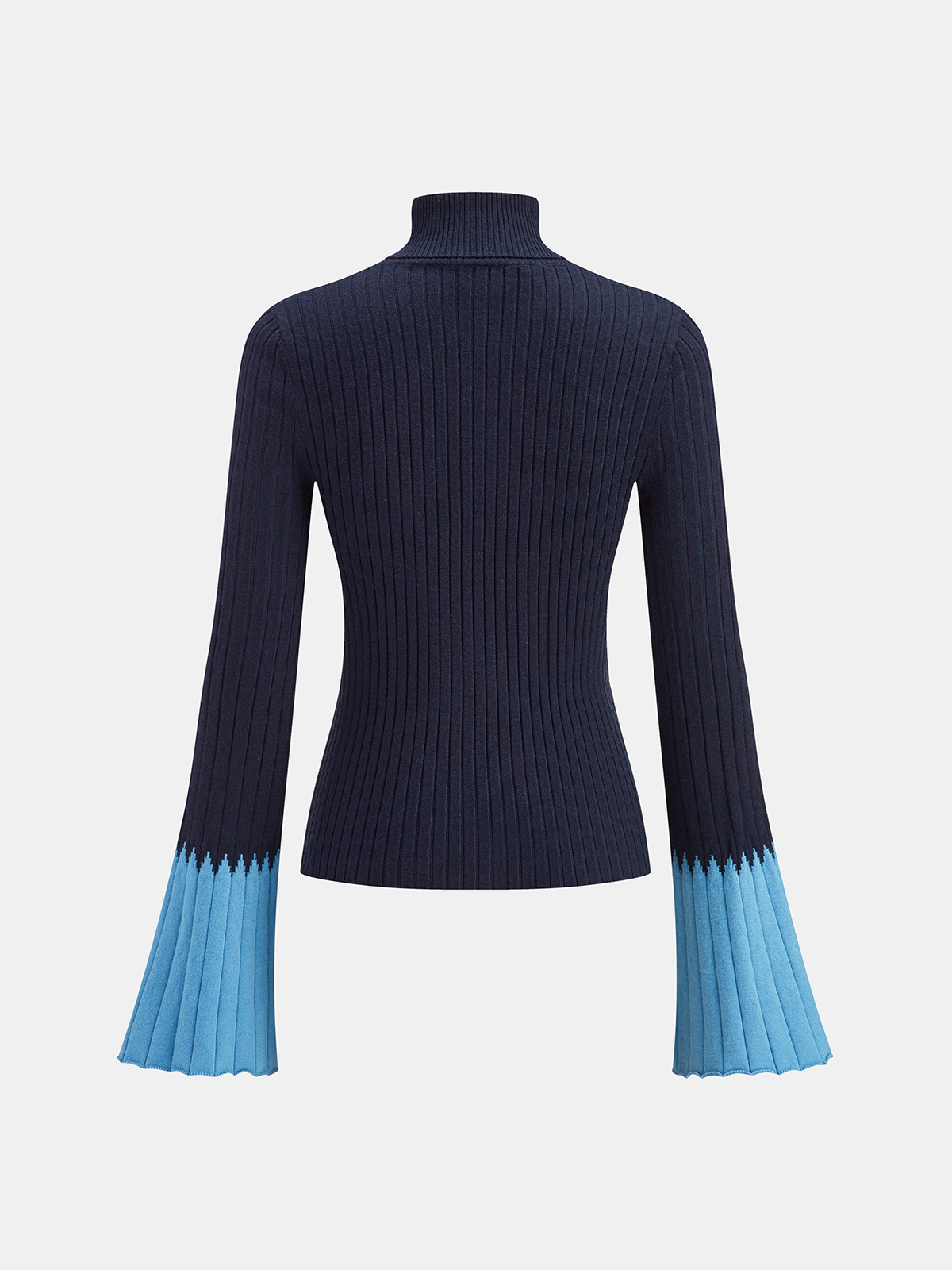 Contrast Flared Cuff Turtleneck Sweater-Chicvia