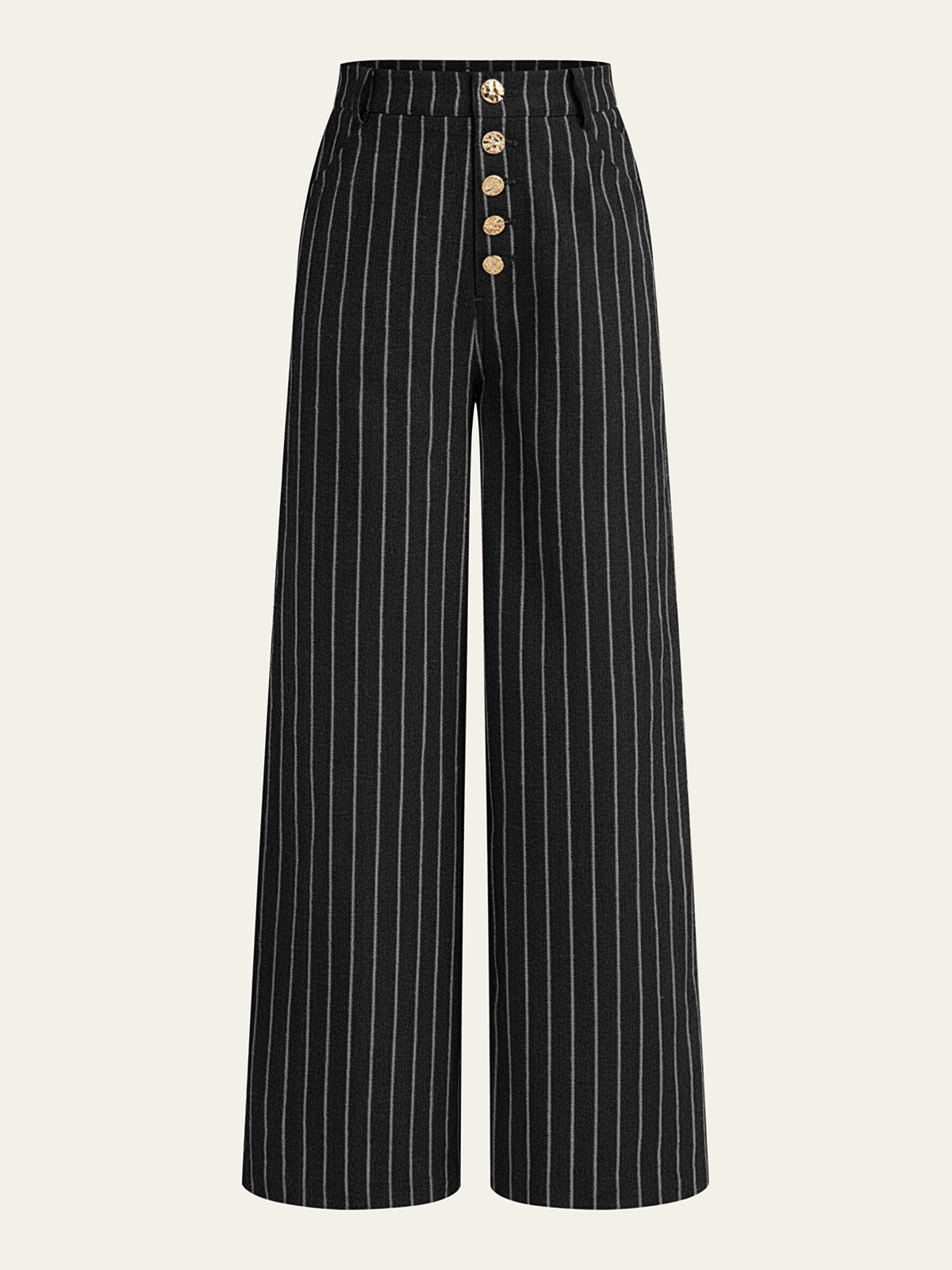 Pinstripe Linen & Cotton High-Waist Pants-Chicvia