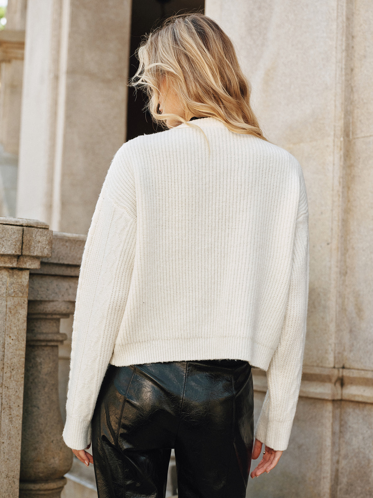 Cable-Knit Cardigan with Buckle Closure-Chicvia