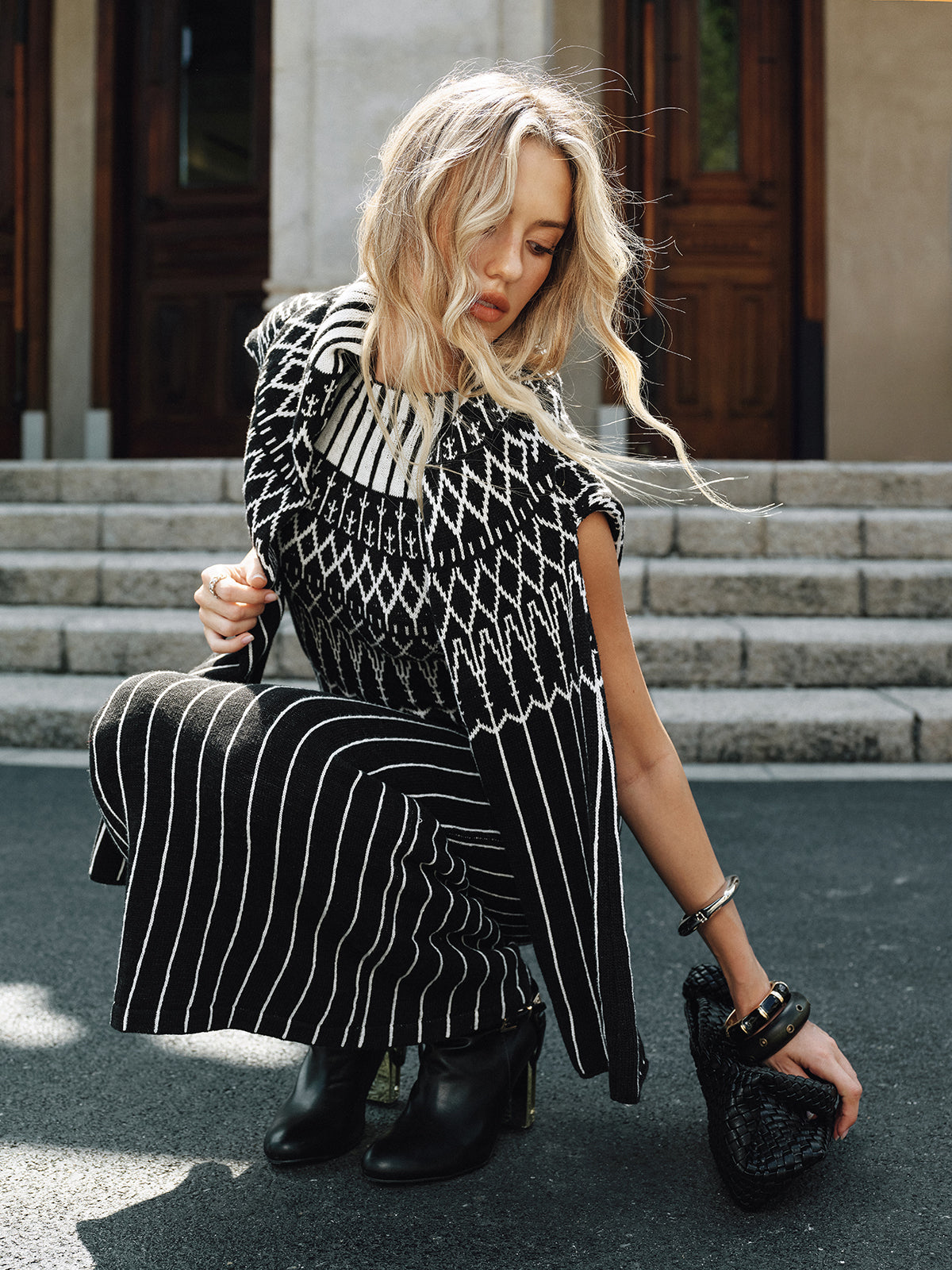 Fair Isle Pattern Sleeveless Maxi Dress-Chicvia