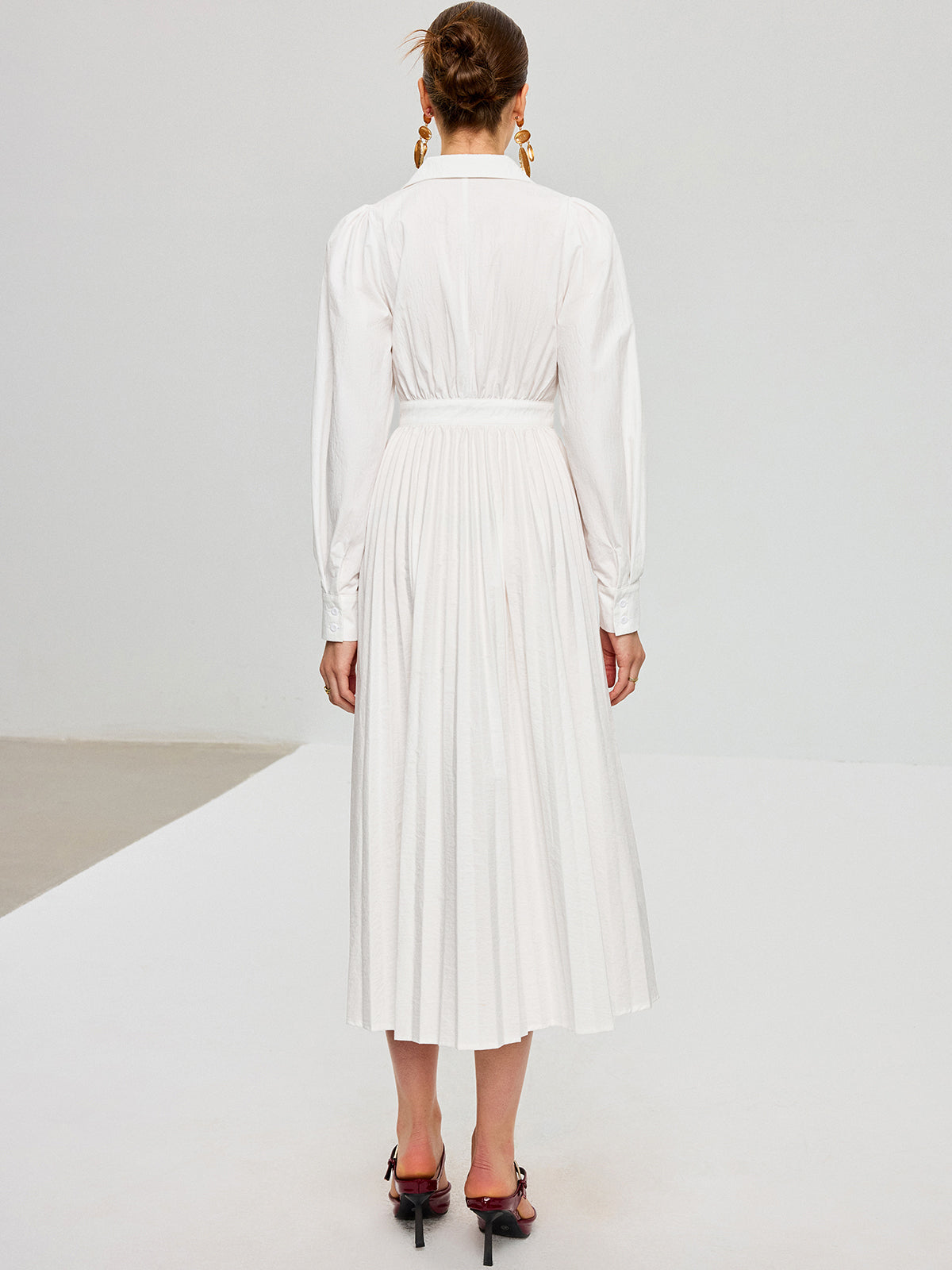 Lace-Up Pleated Midi Dress-Chicvia