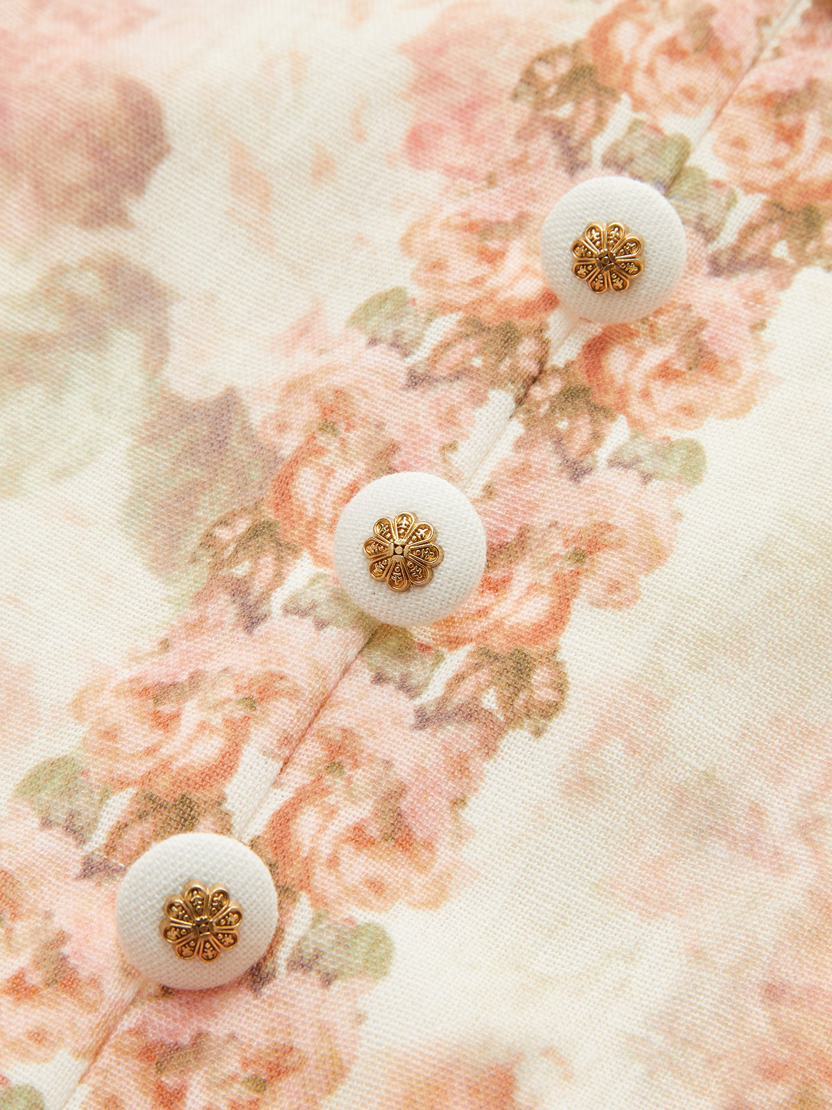 Leg-Of-Mutton Sleeve Floral Print Belted Maxi Dress-Chicvia