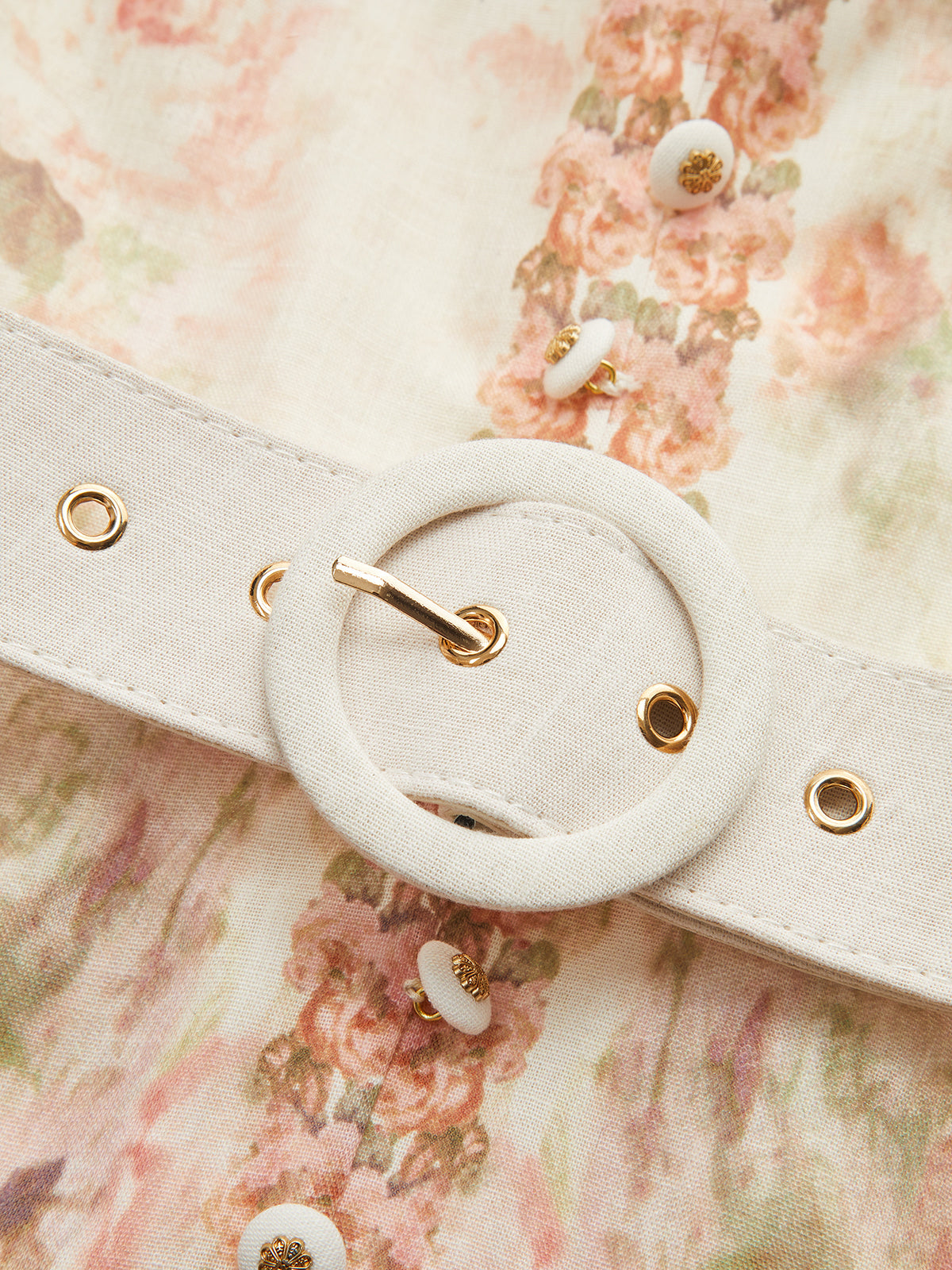 Leg-Of-Mutton Sleeve Floral Print Belted Maxi Dress-Chicvia