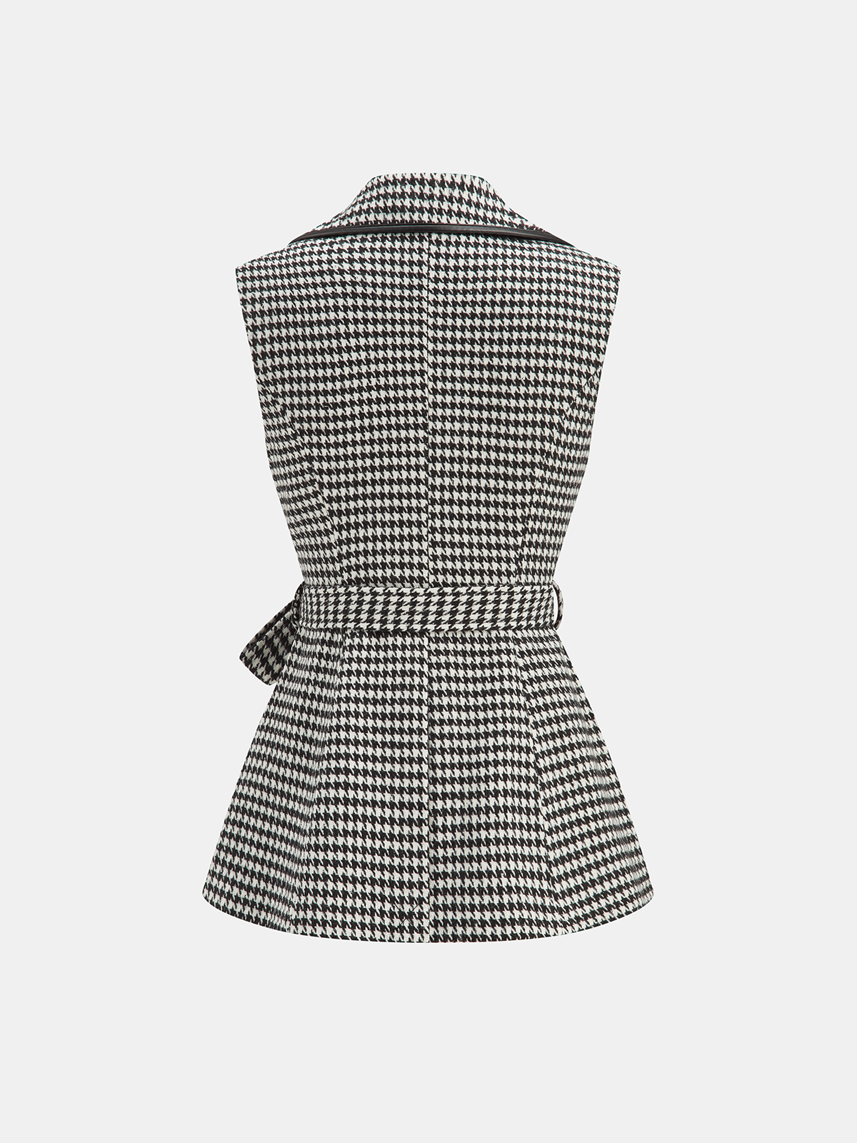 Houndstooth Tweed Belted Vest-Chicvia
