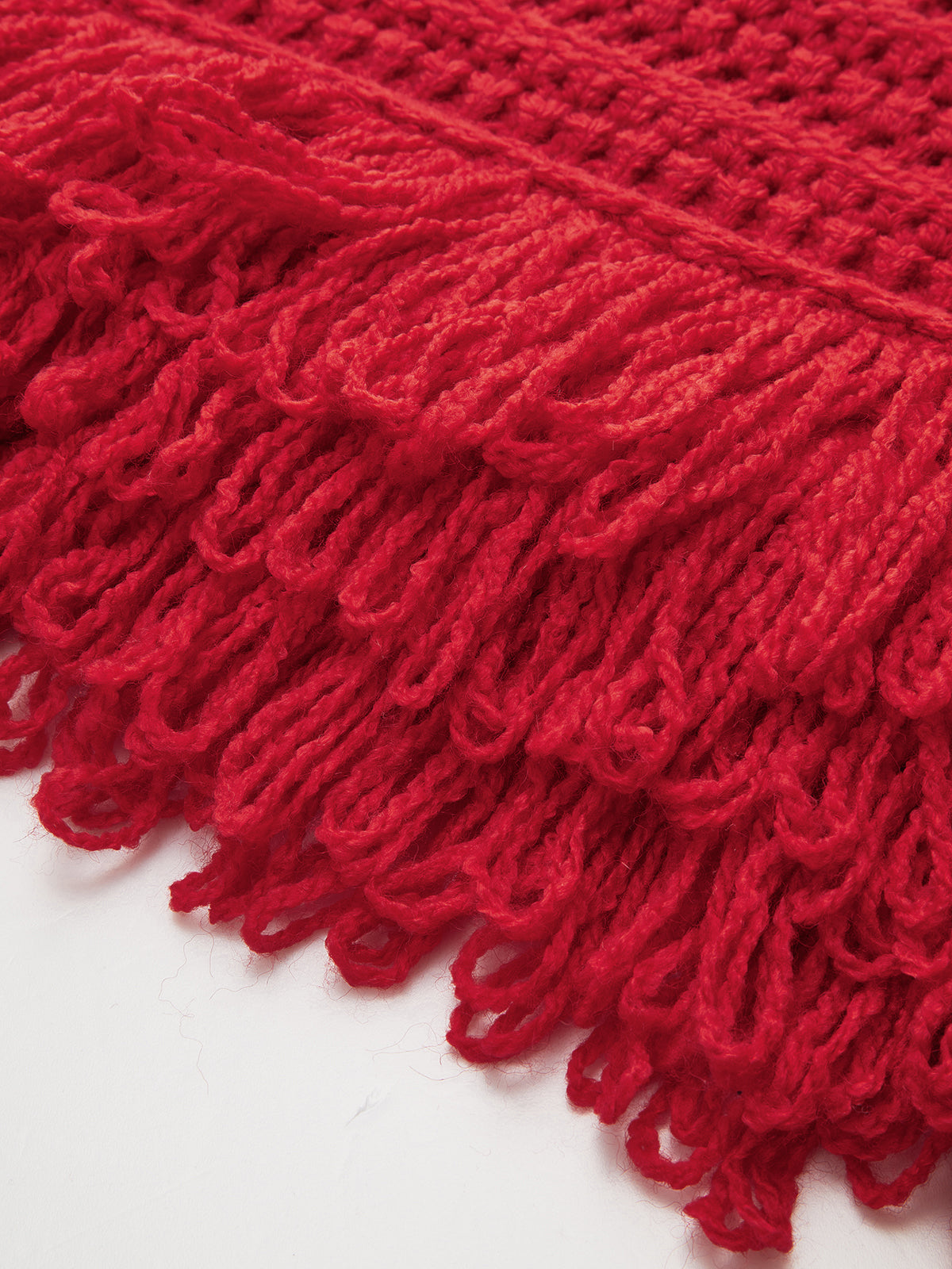 Fringe Hem Crochet Knit Sweater-Chicvia