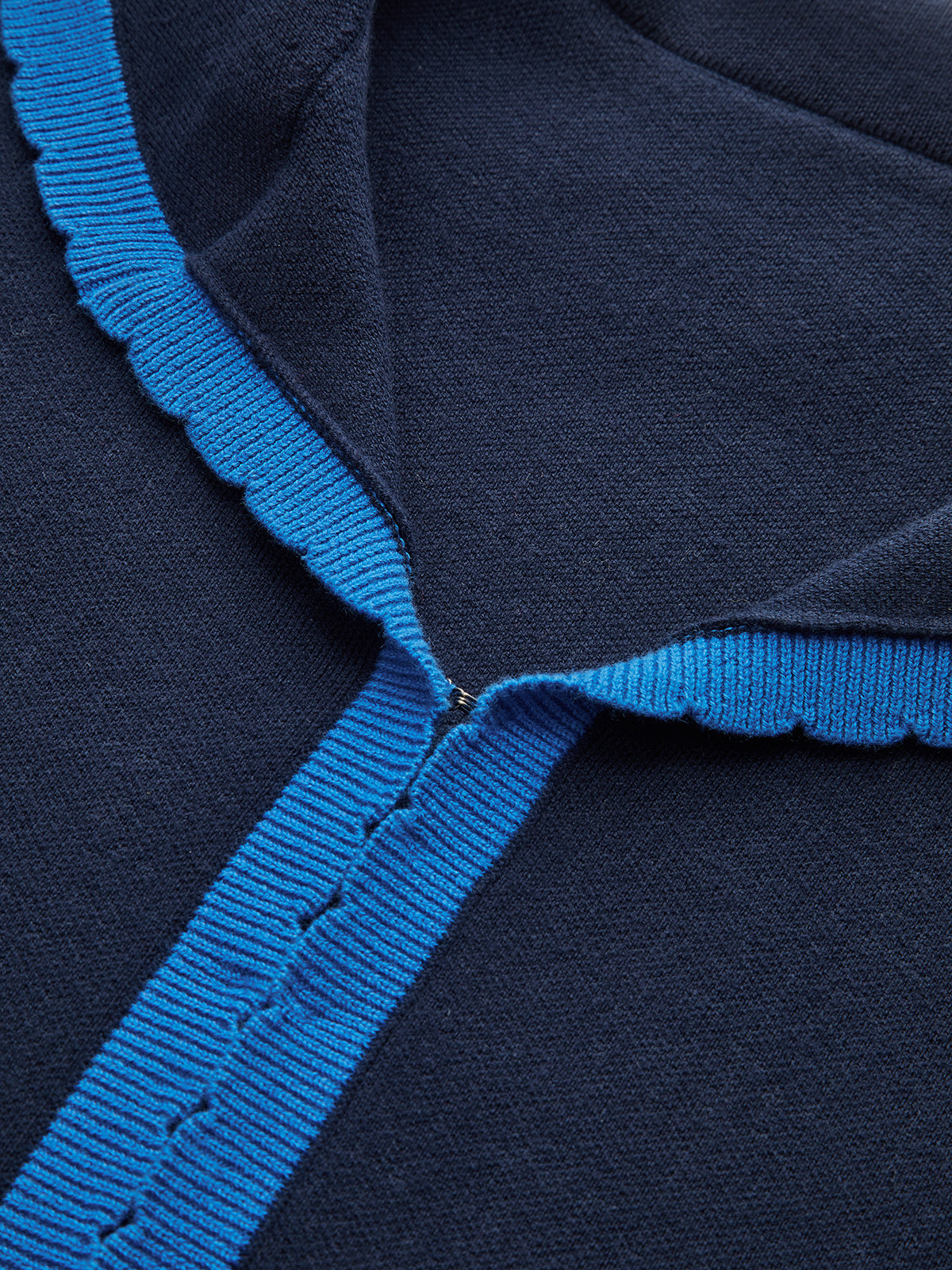 Contrast Trim Scallop Collar Cardigan-Chicvia