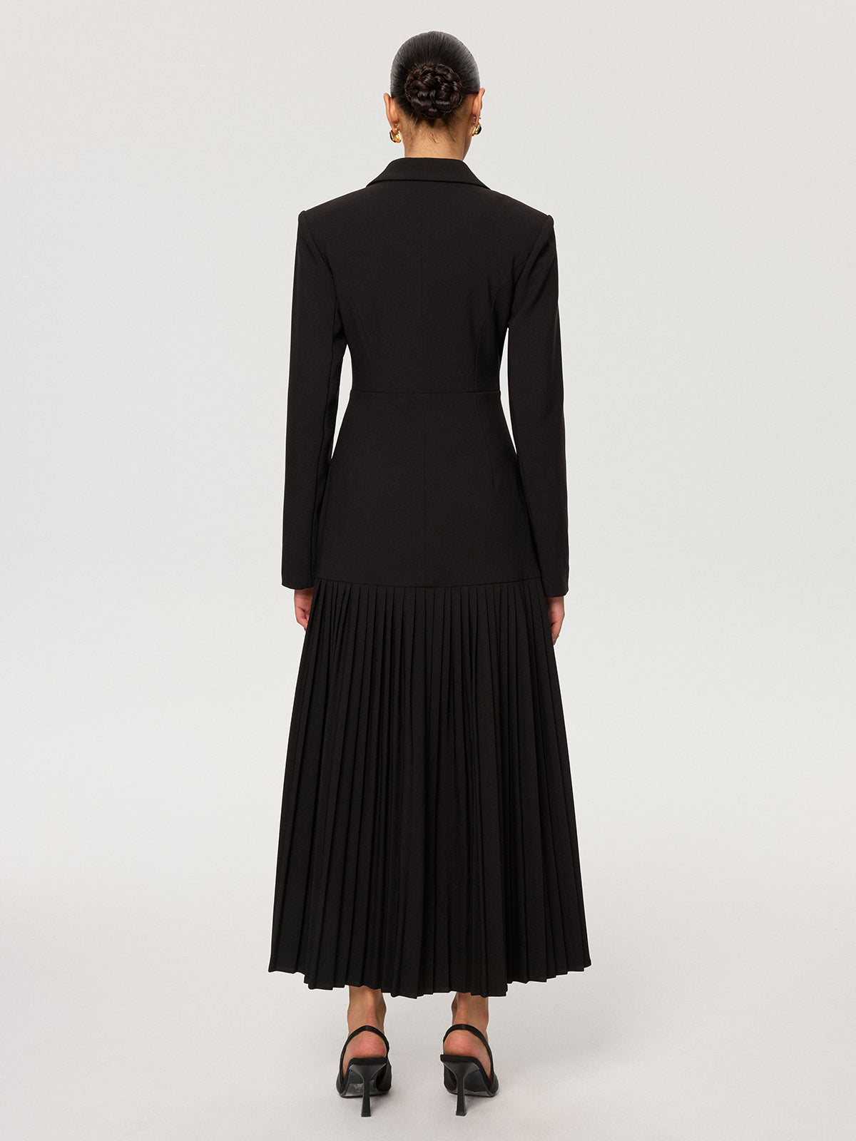 Pleated Hem Double-Breasted Blazer Coat-Chicvia