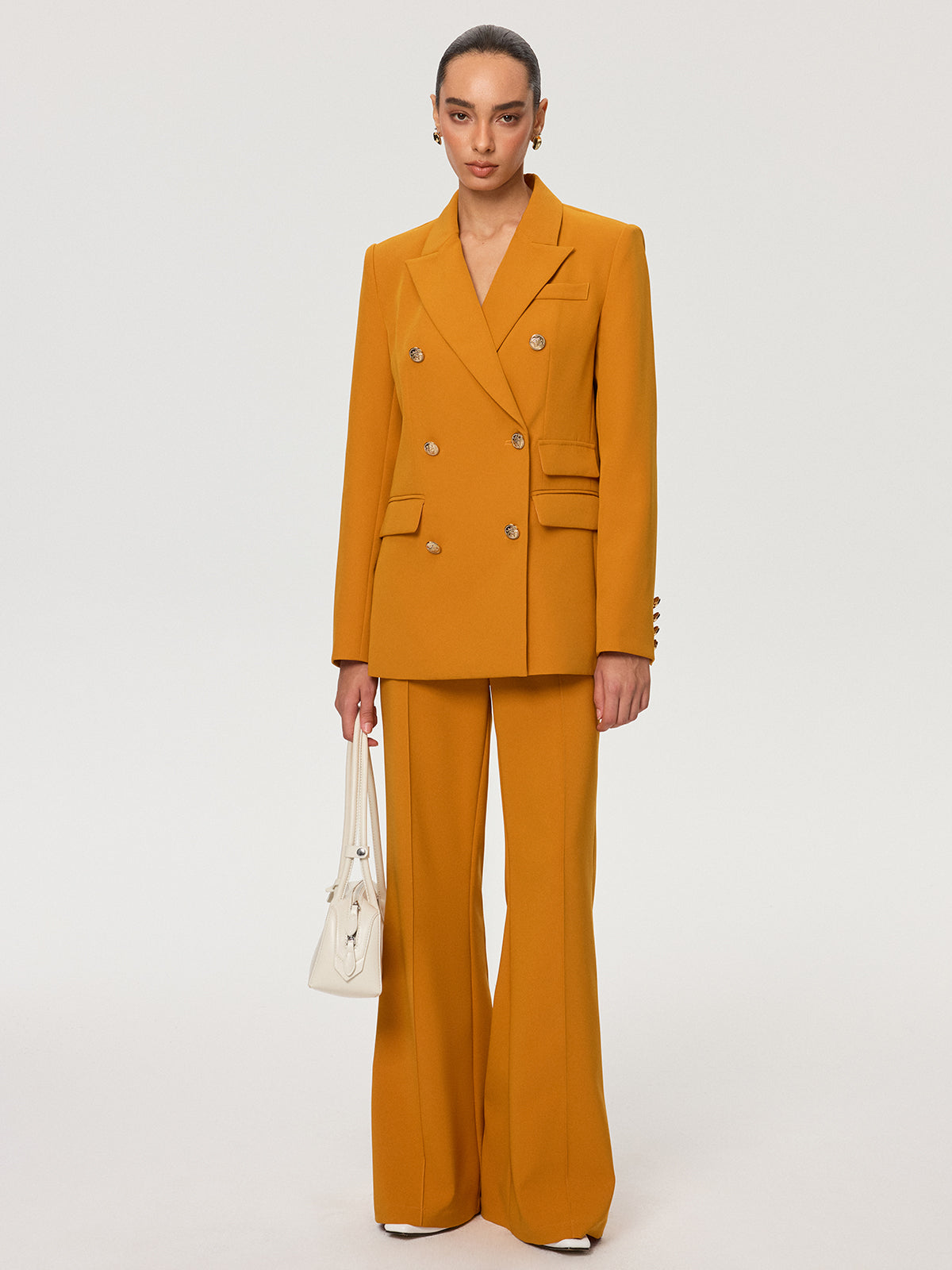 Double-Breasted Metal Button Blazer-Chicvia