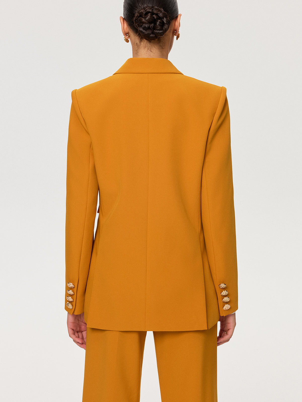 Double-Breasted Metal Button Blazer-Chicvia