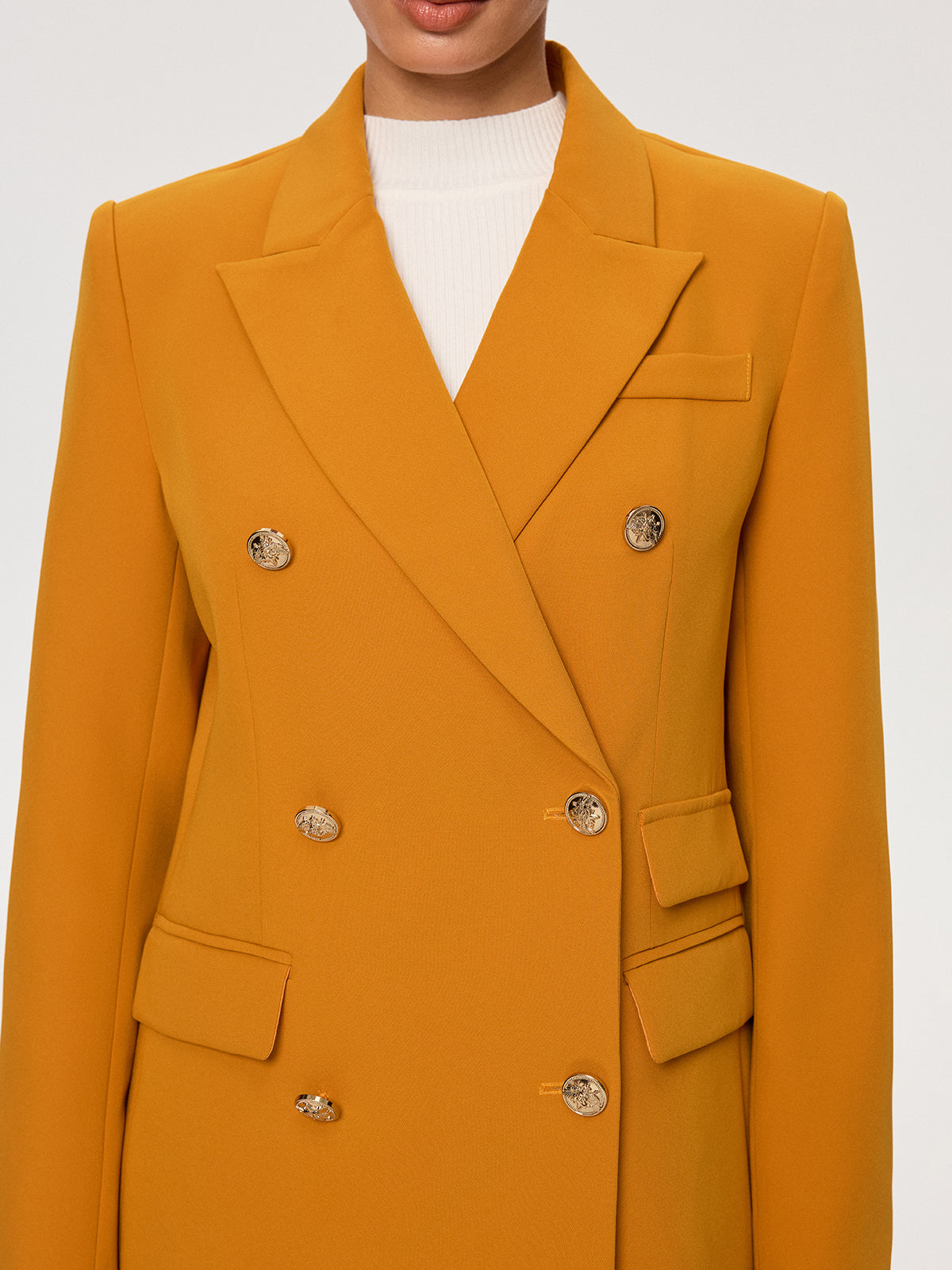 Double-Breasted Metal Button Blazer-Chicvia