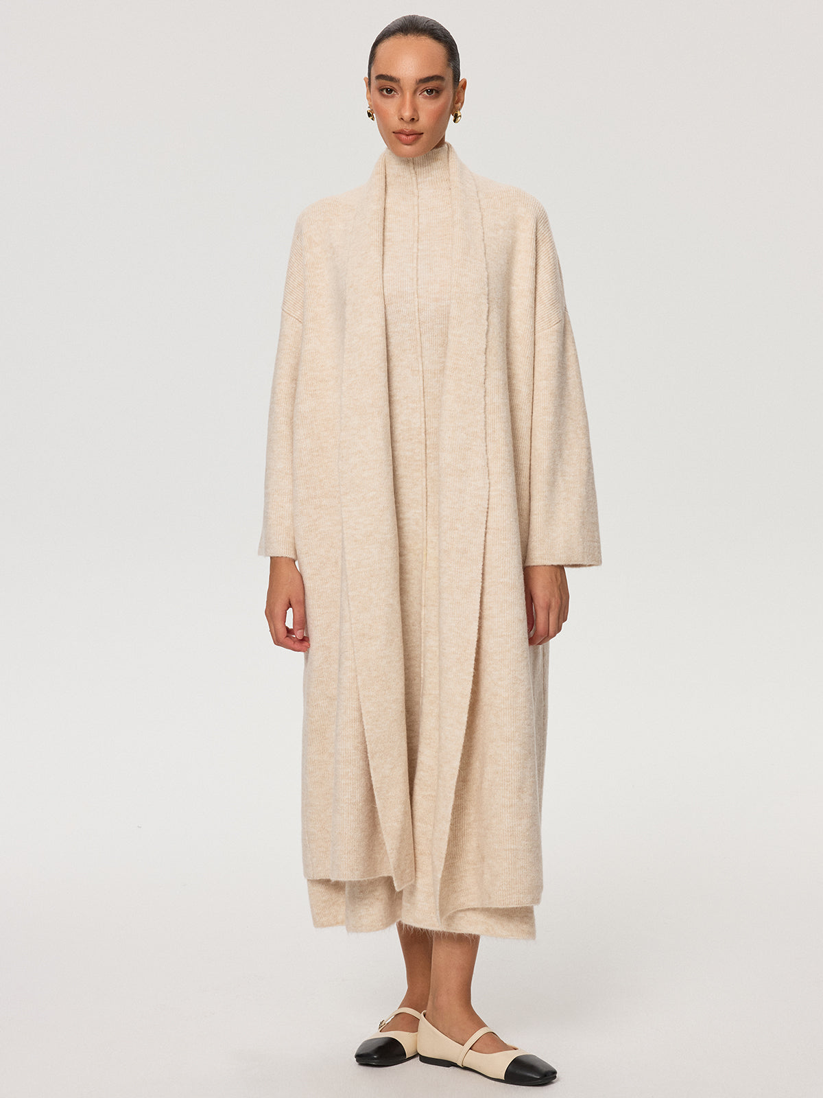 Knit Coat and Turtleneck Sleeveless Dress Two-Piece Set-Chicvia