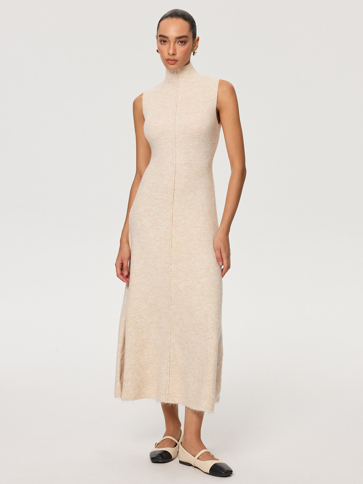 Knit Coat and Turtleneck Sleeveless Dress Two-Piece Set-Chicvia