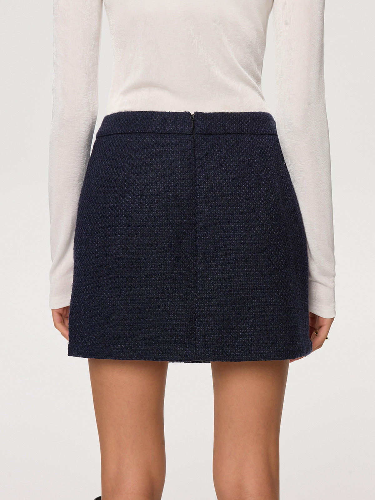 Metal Button Tweed Mini Skirt-Chicvia