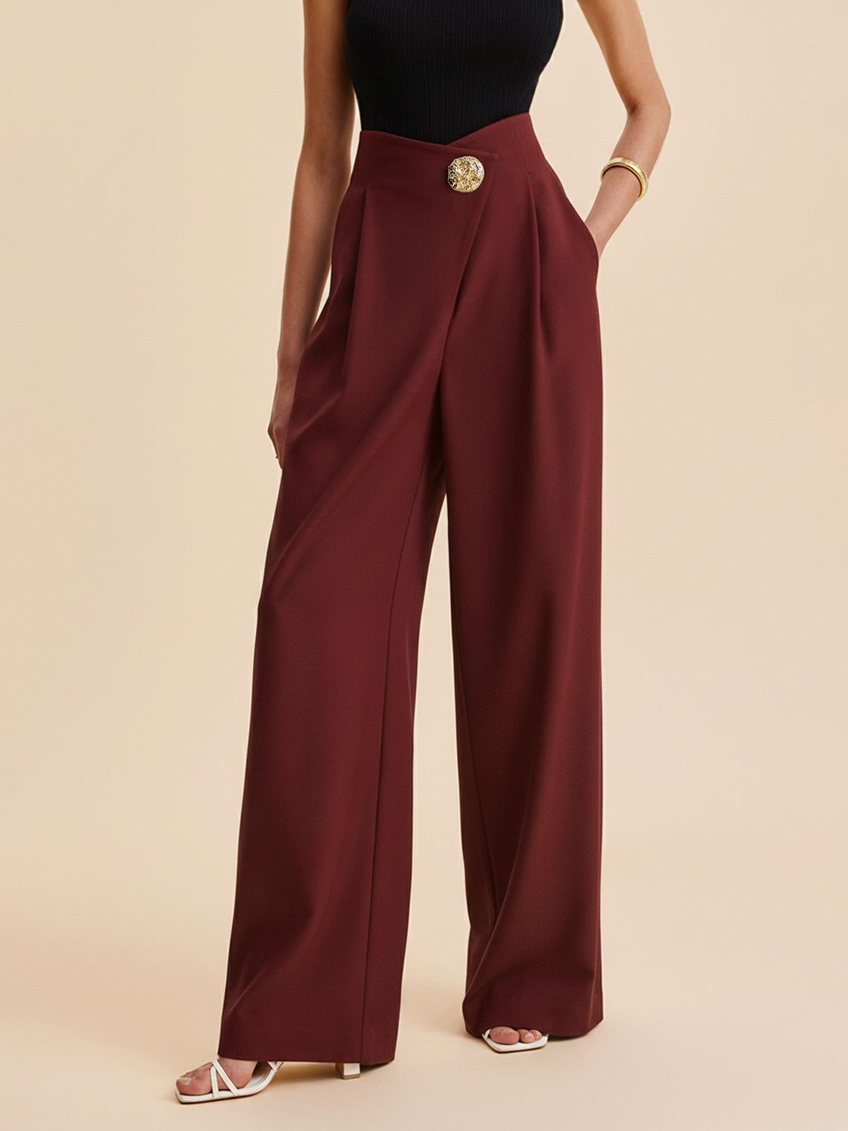 Embellished High-Waist Wide-Leg Pants-Chicvia
