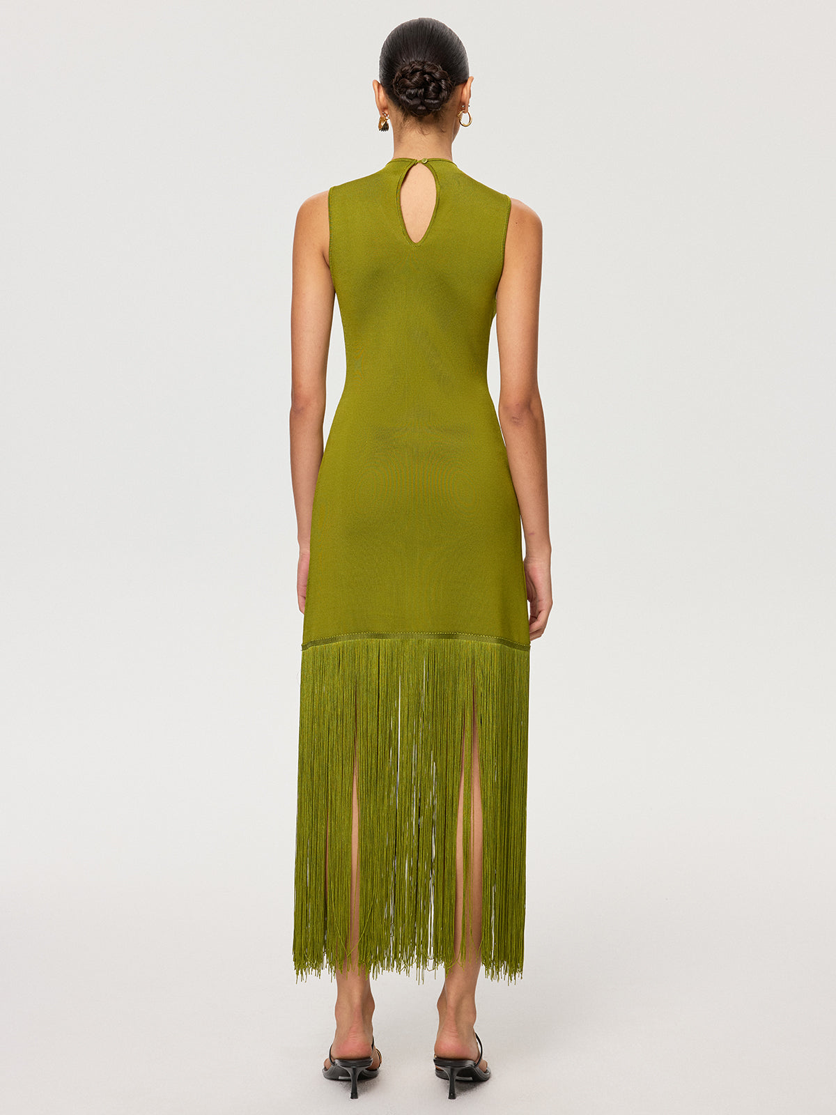 Fringe Hem Tencel Sleeveless Maxi Dress-Chicvia
