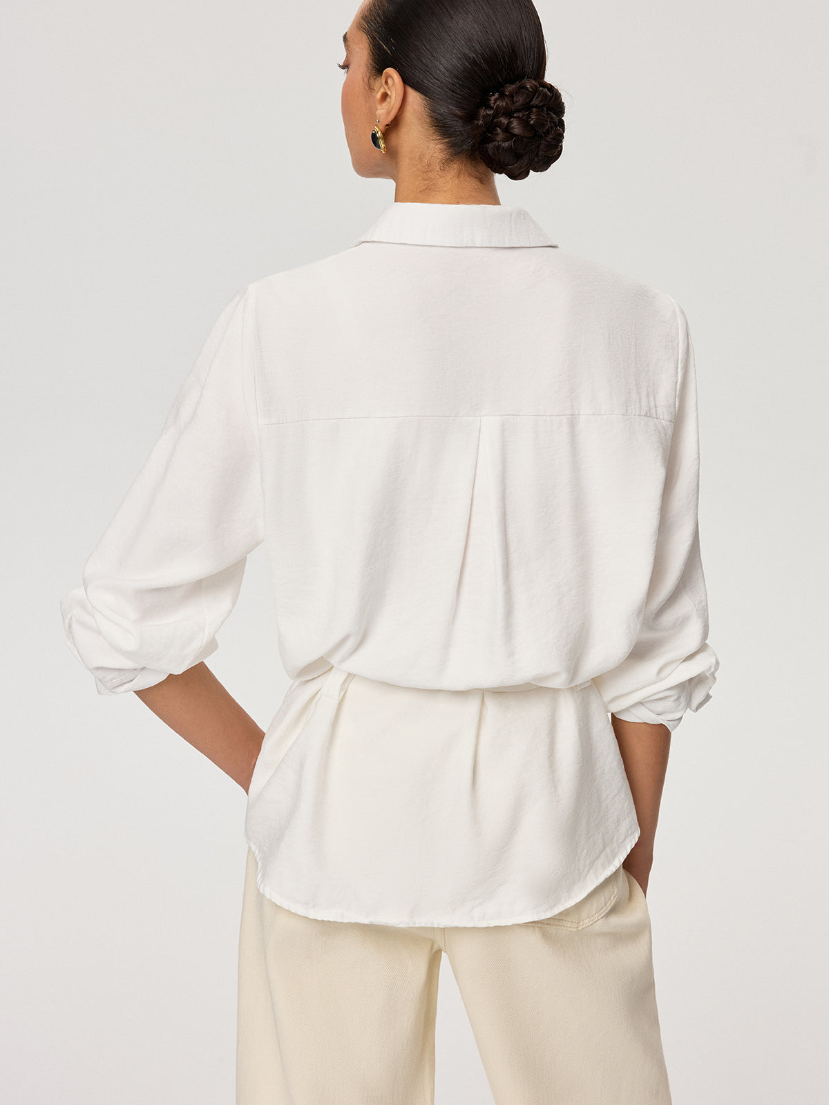 Long Sleeve Belted Cotton Shirt-Chicvia