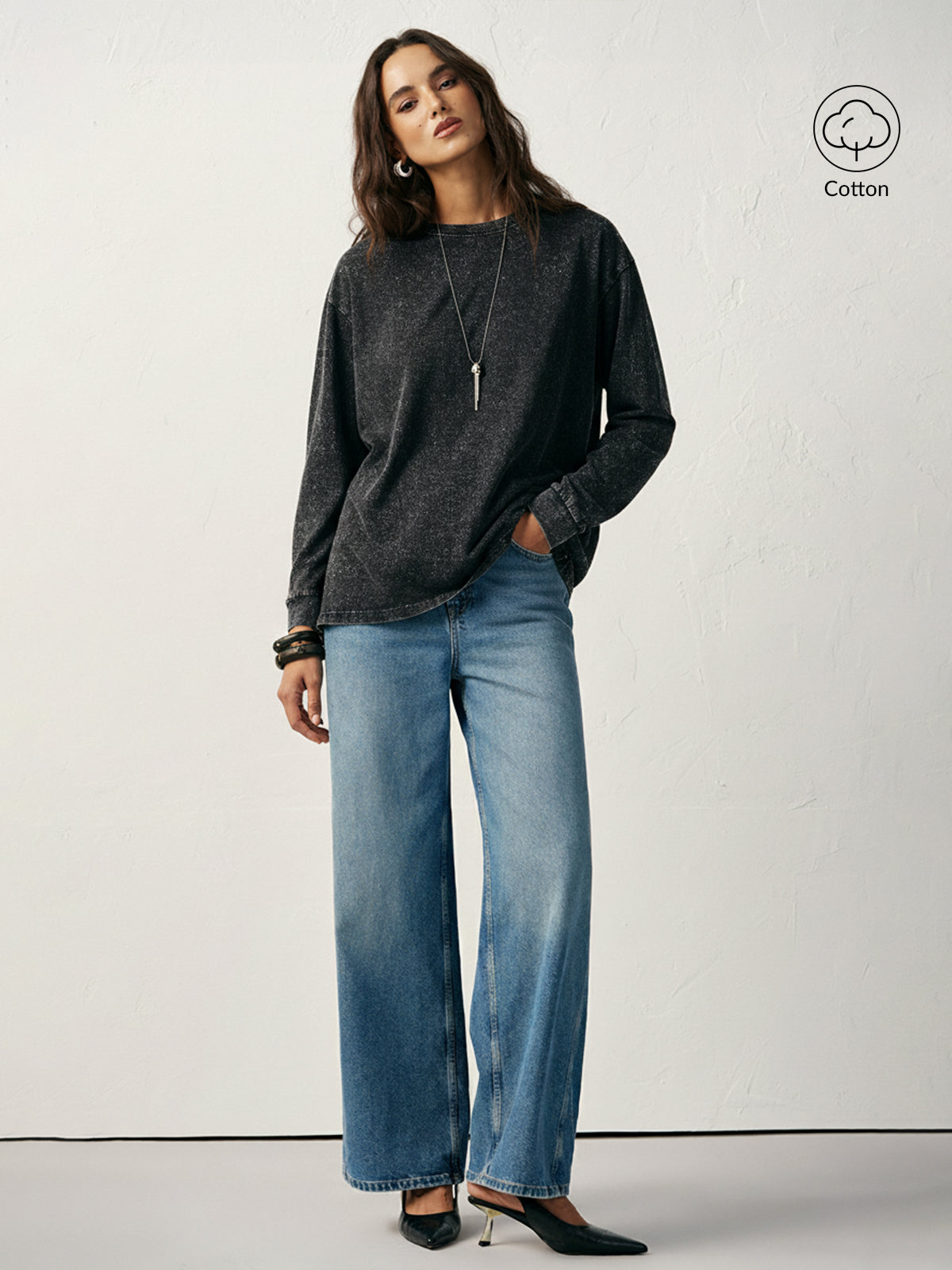 Cotton Washed Long Sleeve T-Shirt-Chicvia