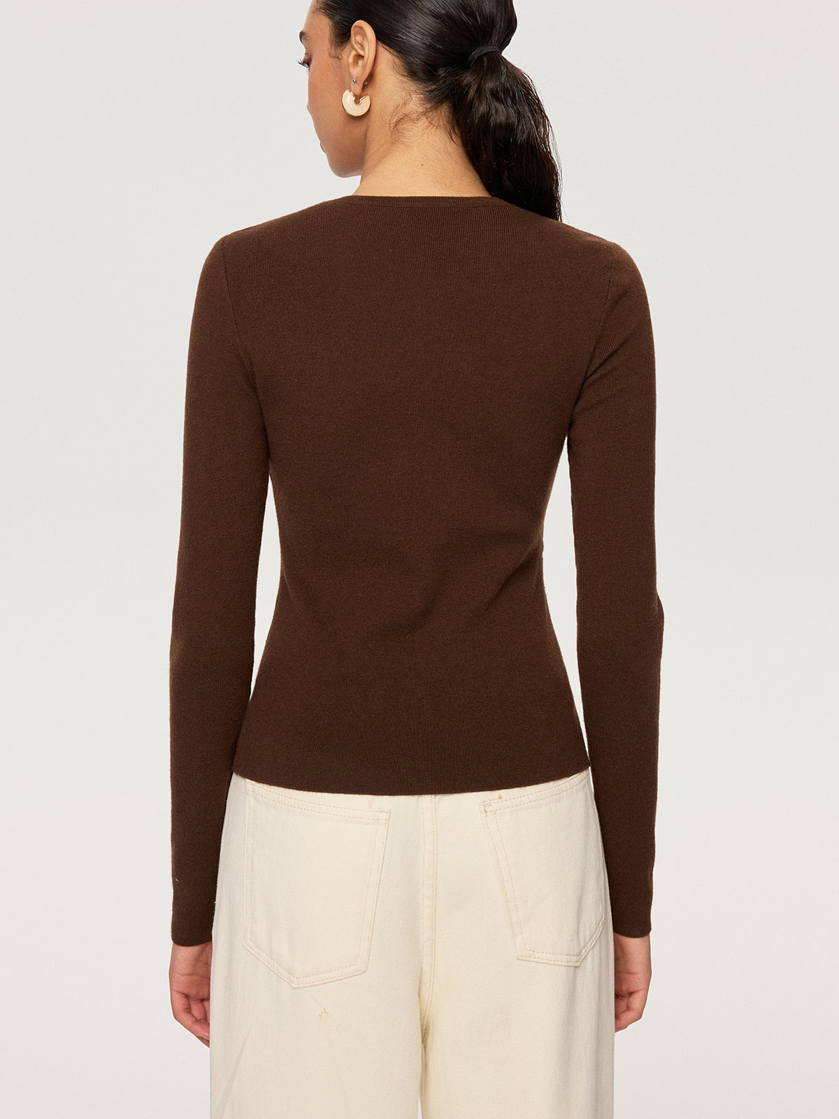 Metal Ring Detail Long Sleeve Knit Top-Chicvia