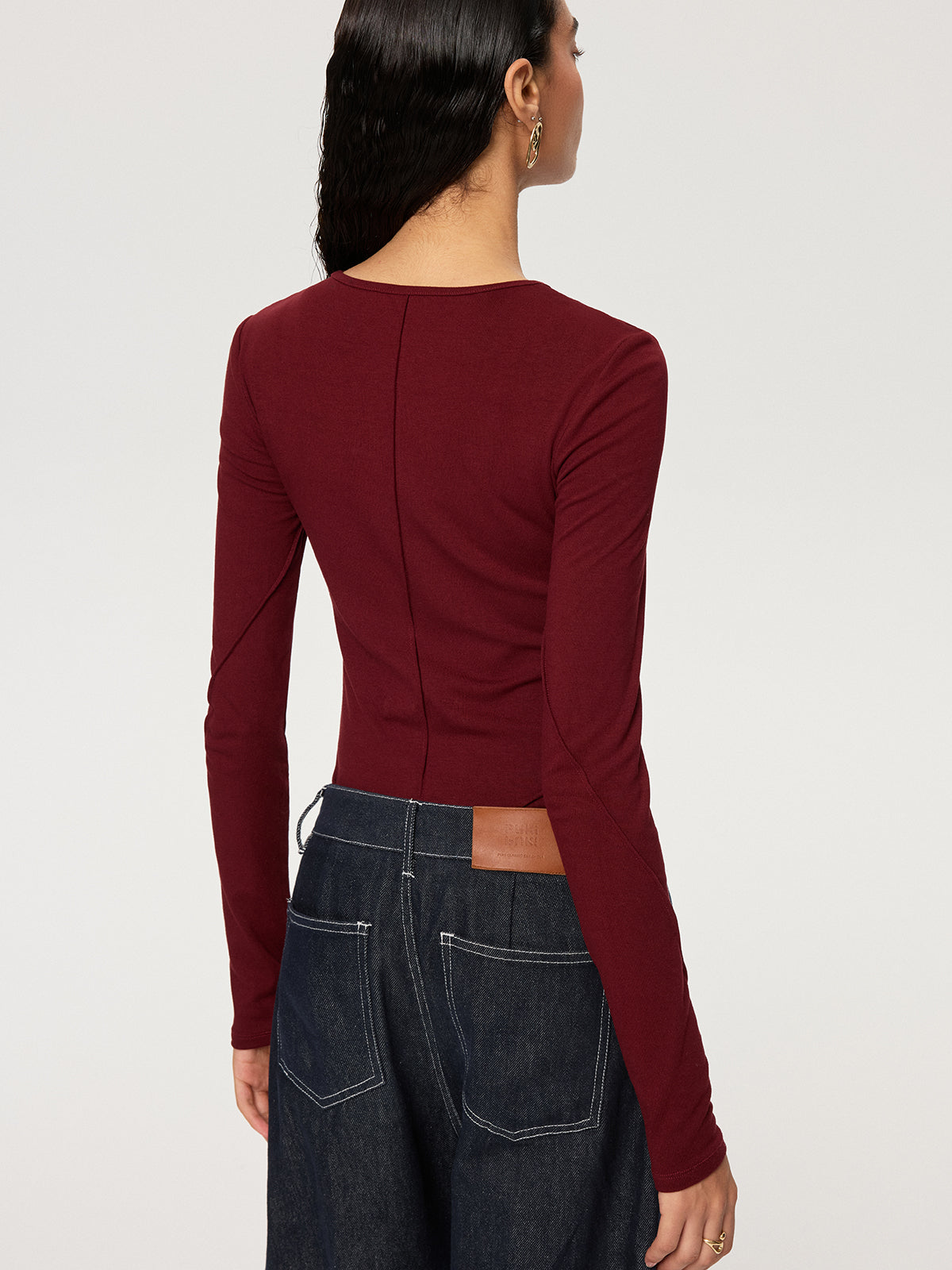 Contour-Seam Long Sleeve Bodysuit-Chicvia