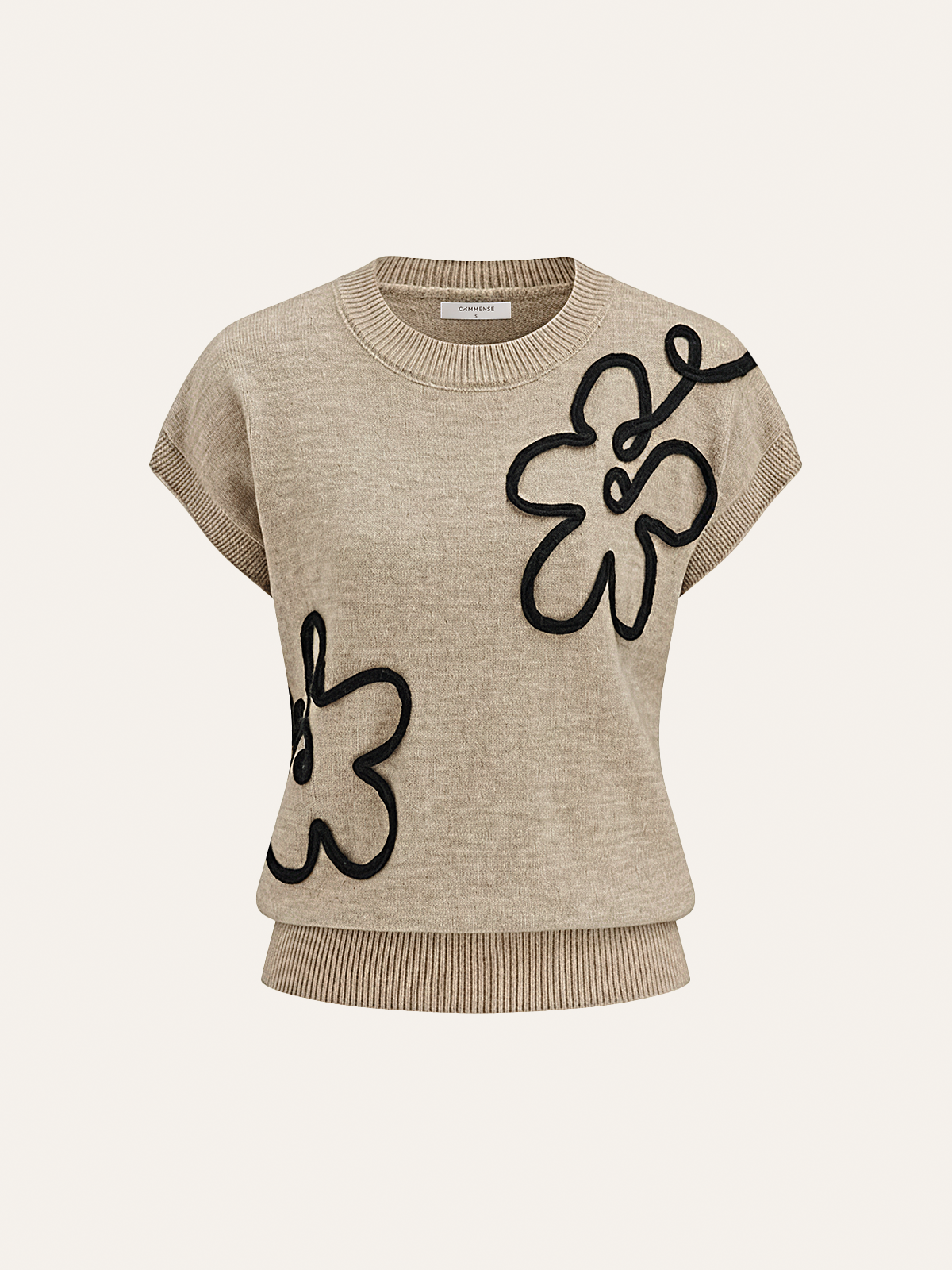 Floral Applique Cap Sleeve Sweater Vest-Chicvia