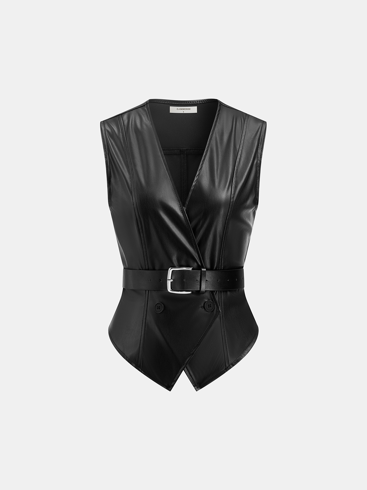 Faux Leather Belted Vest-Chicvia