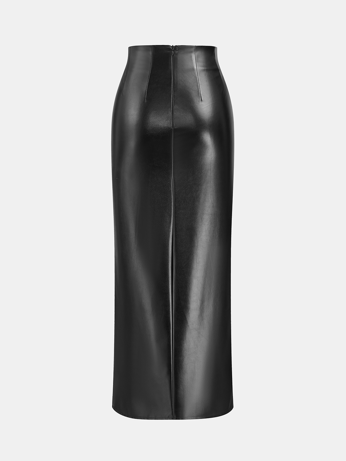 Knot Detail PU Leather Midi Skirt-Chicvia