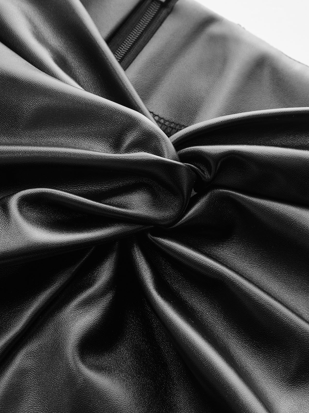 Knot Detail PU Leather Midi Skirt-Chicvia