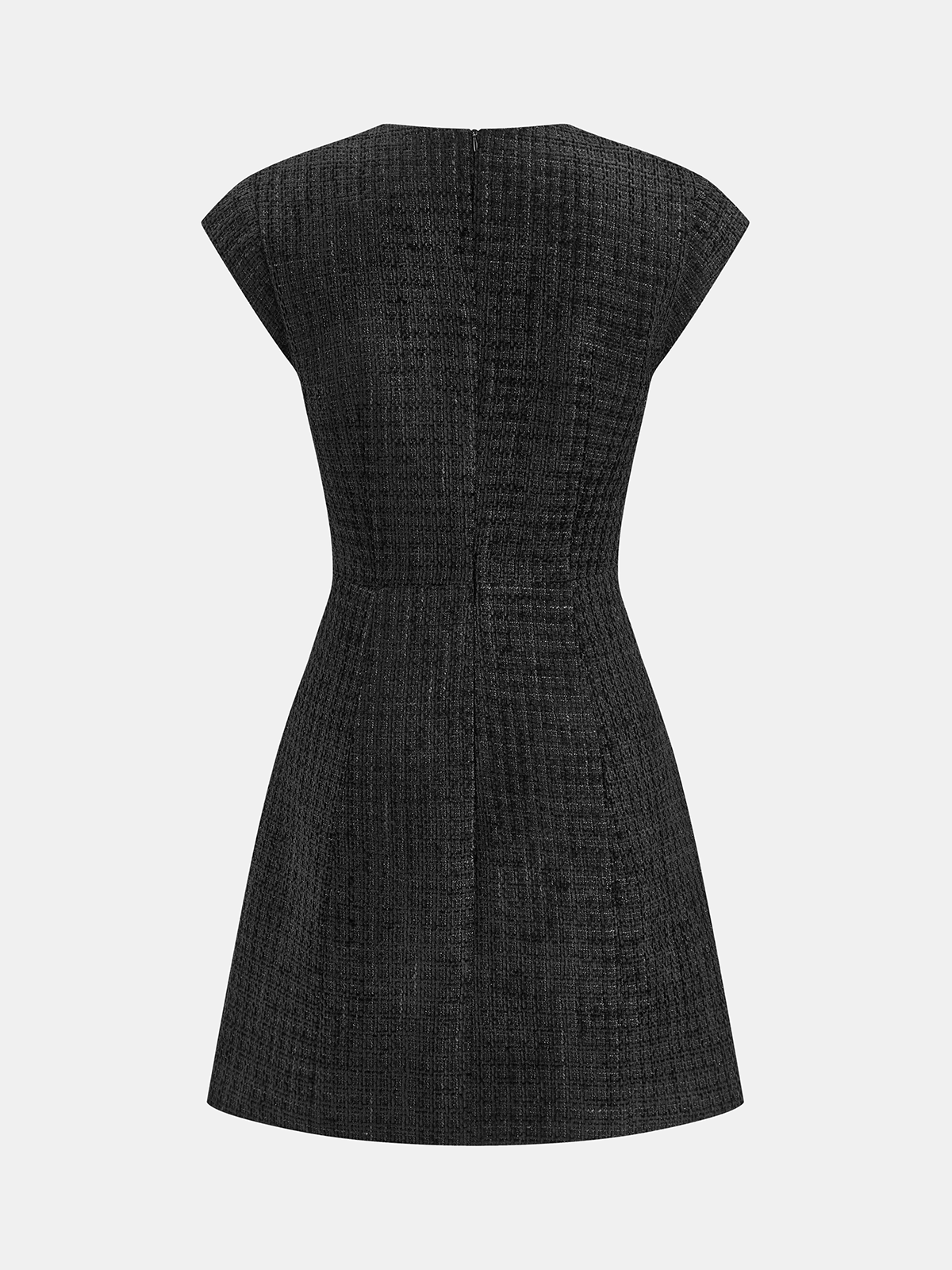 Metal Button Tweed Sleeveless Mini Dress-Chicvia