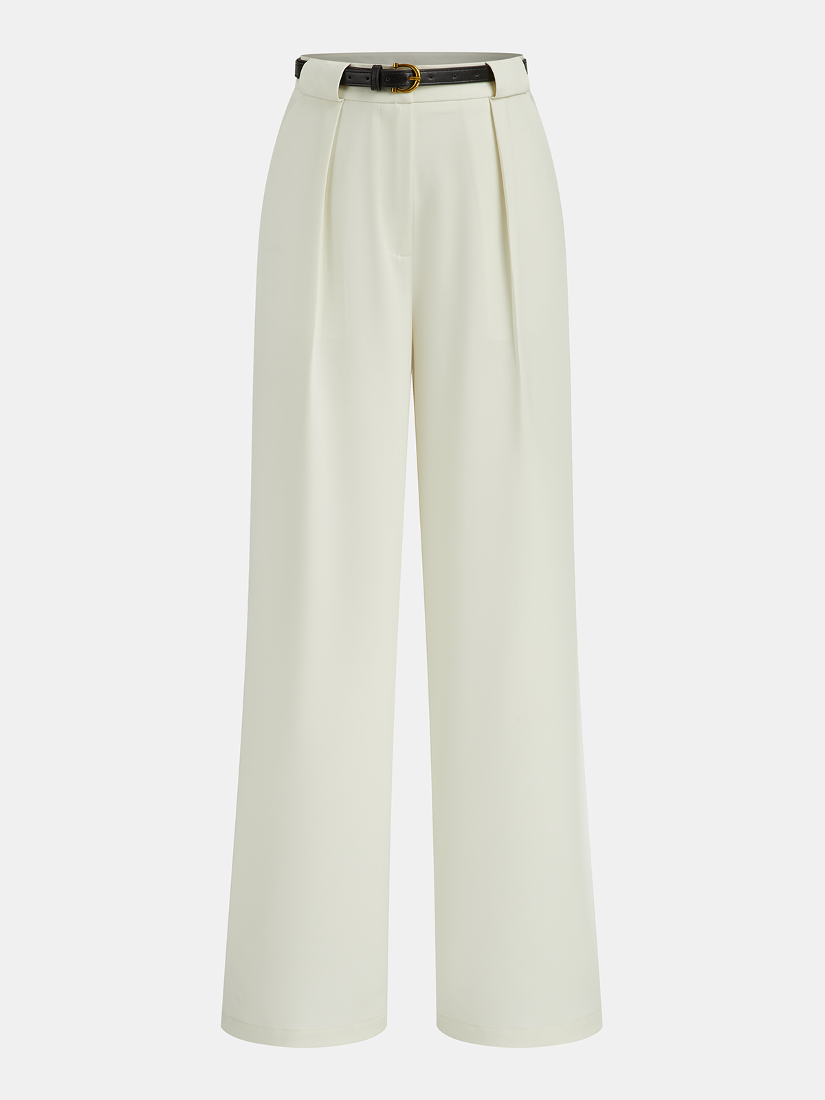 Belted Pleated Straight-Leg Pants-Chicvia