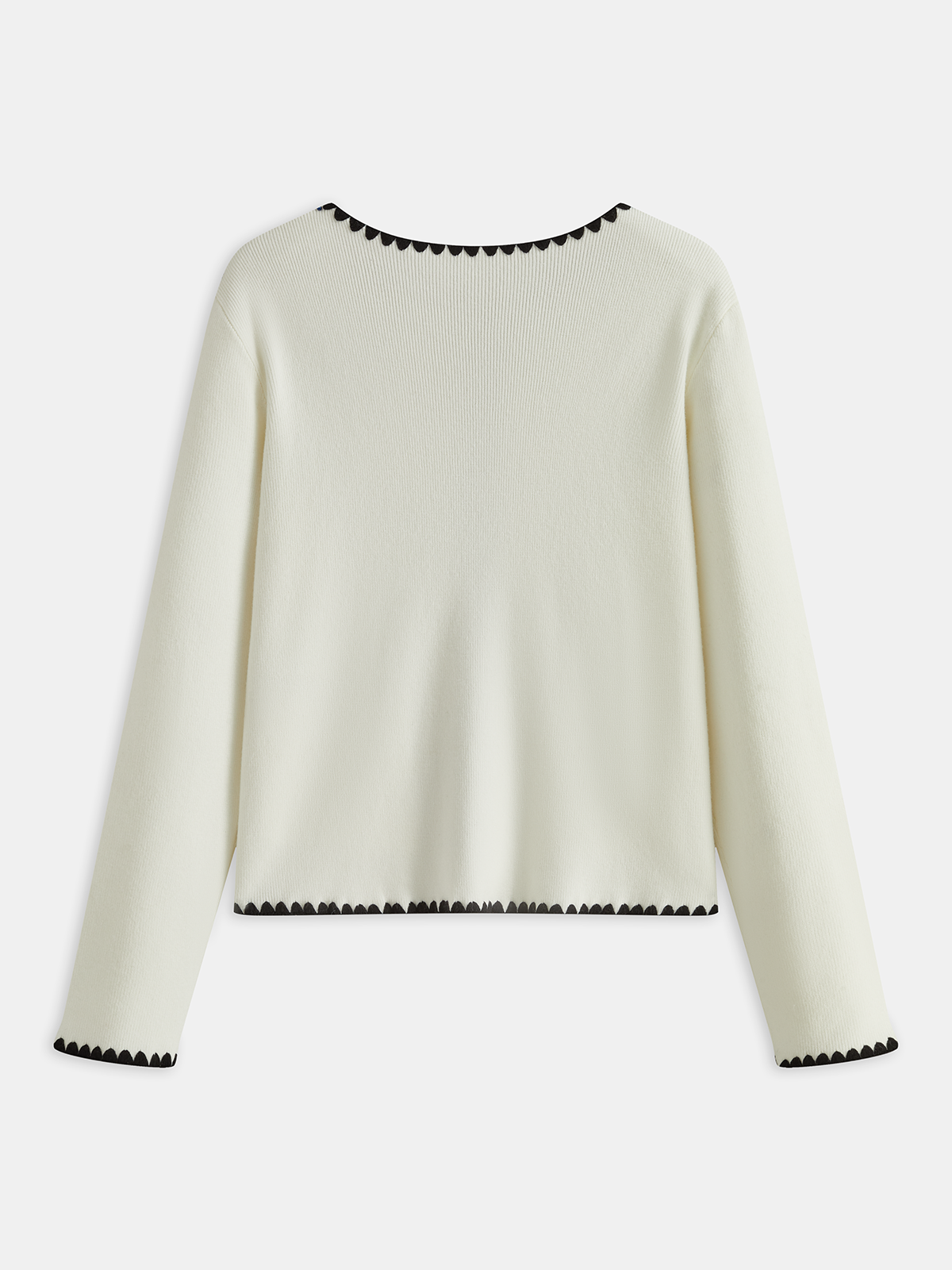 Contrast Scalloped Trim Knit Cardigan-Chicvia
