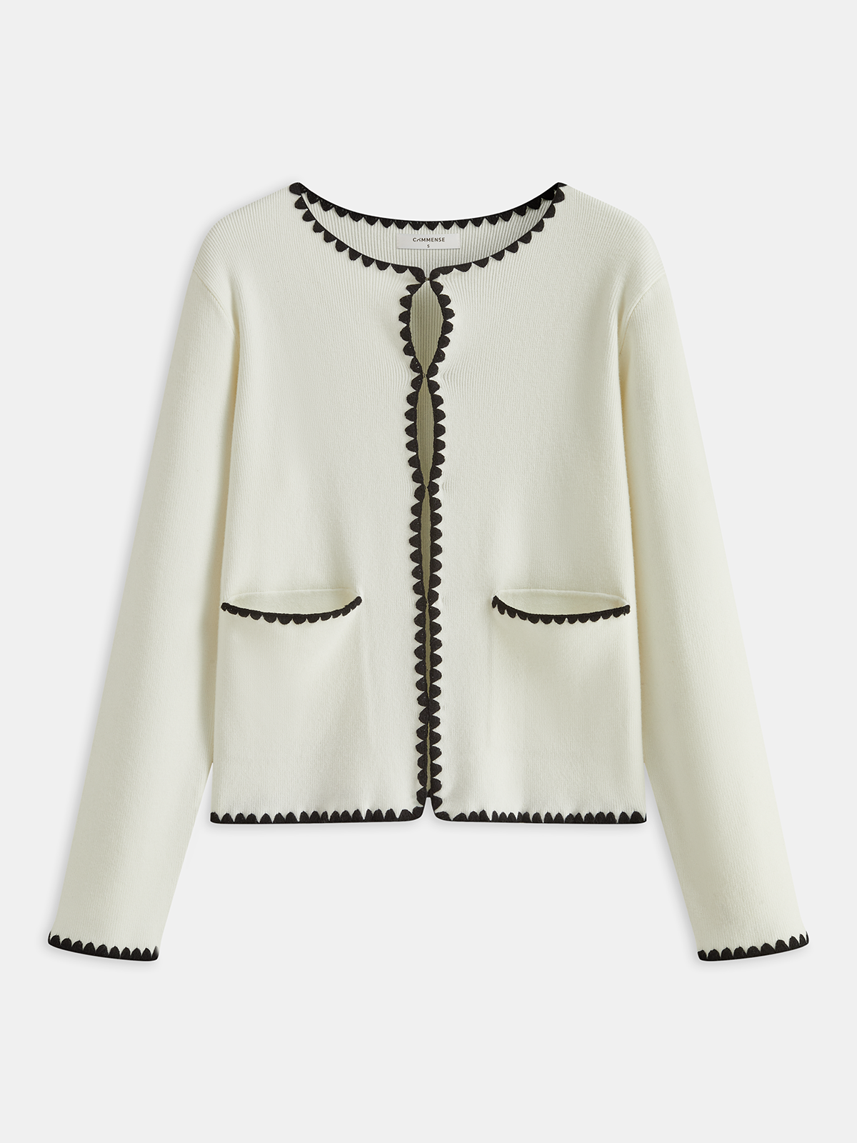 Contrast Scalloped Trim Knit Cardigan-Chicvia