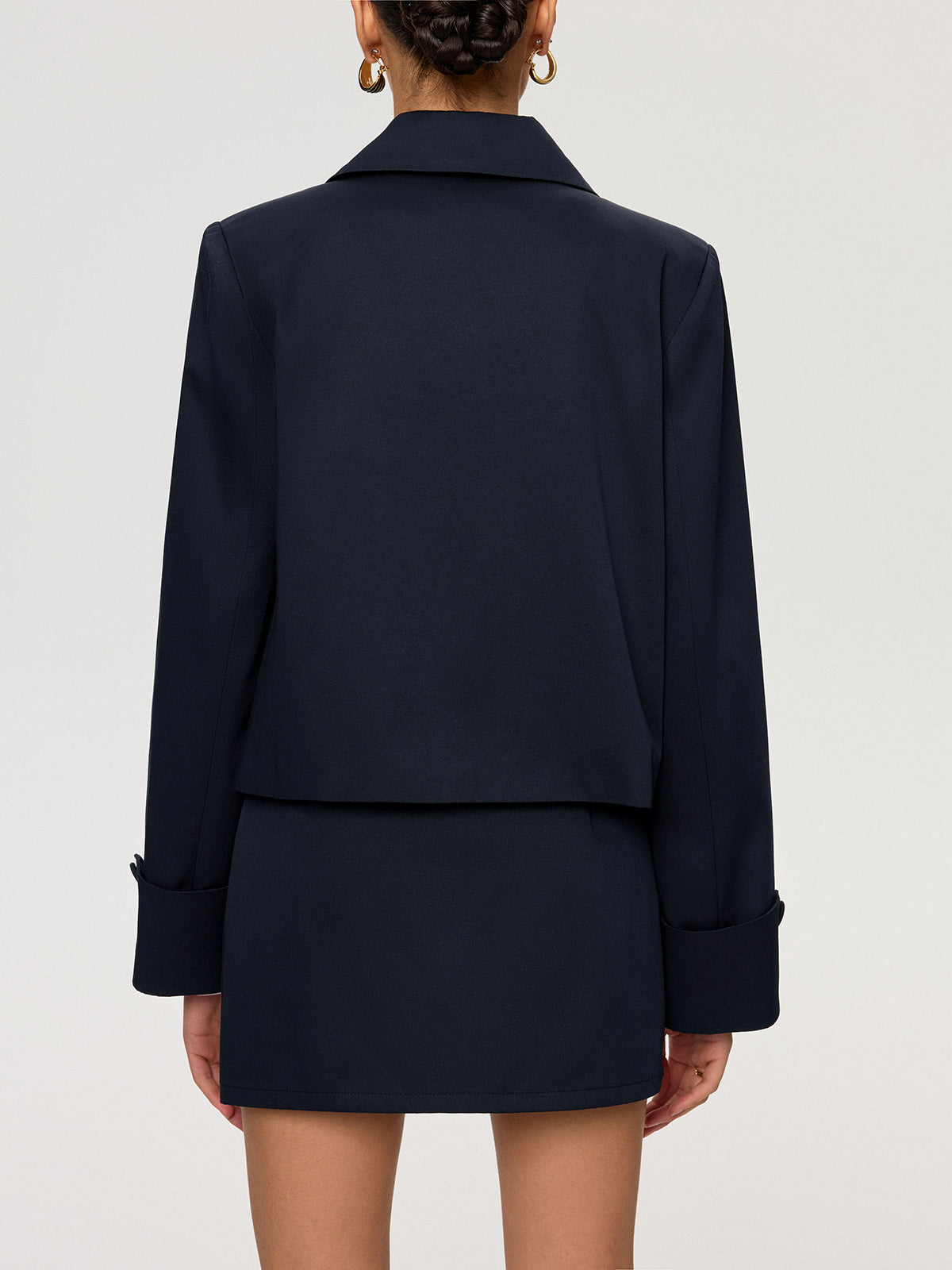 Collared Cotton Blend Jacket-Chicvia