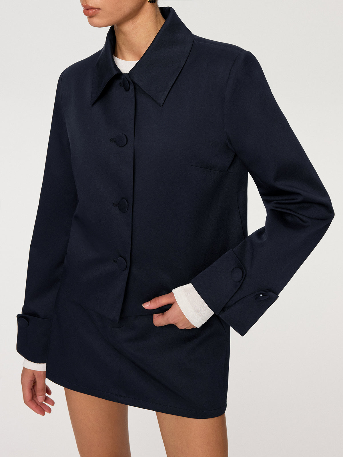 Collared Cotton Blend Jacket-Chicvia