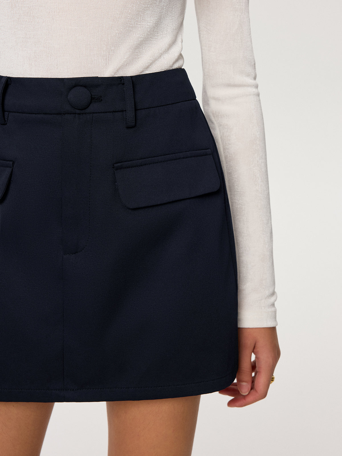 Cotton Blend Mini Skirt without Belt-Chicvia
