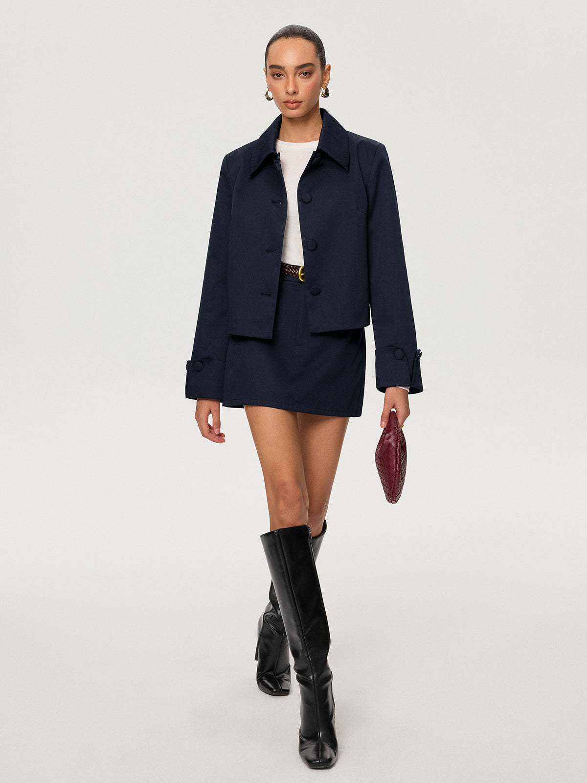 Collared Cotton Blend Jacket-Chicvia