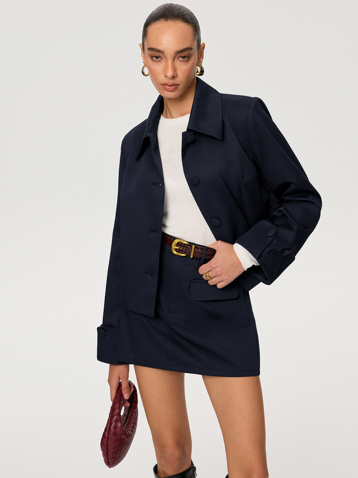 Collared Cotton Blend Jacket-Chicvia