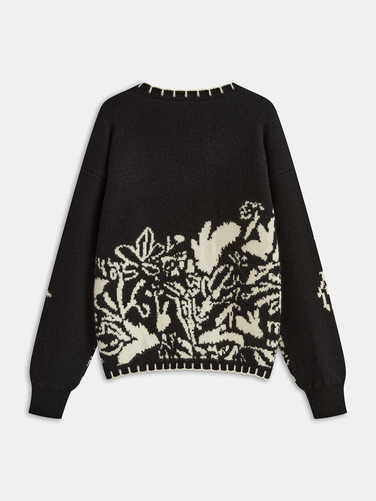 Floral Pattern V-Neck Sweater-Chicvia