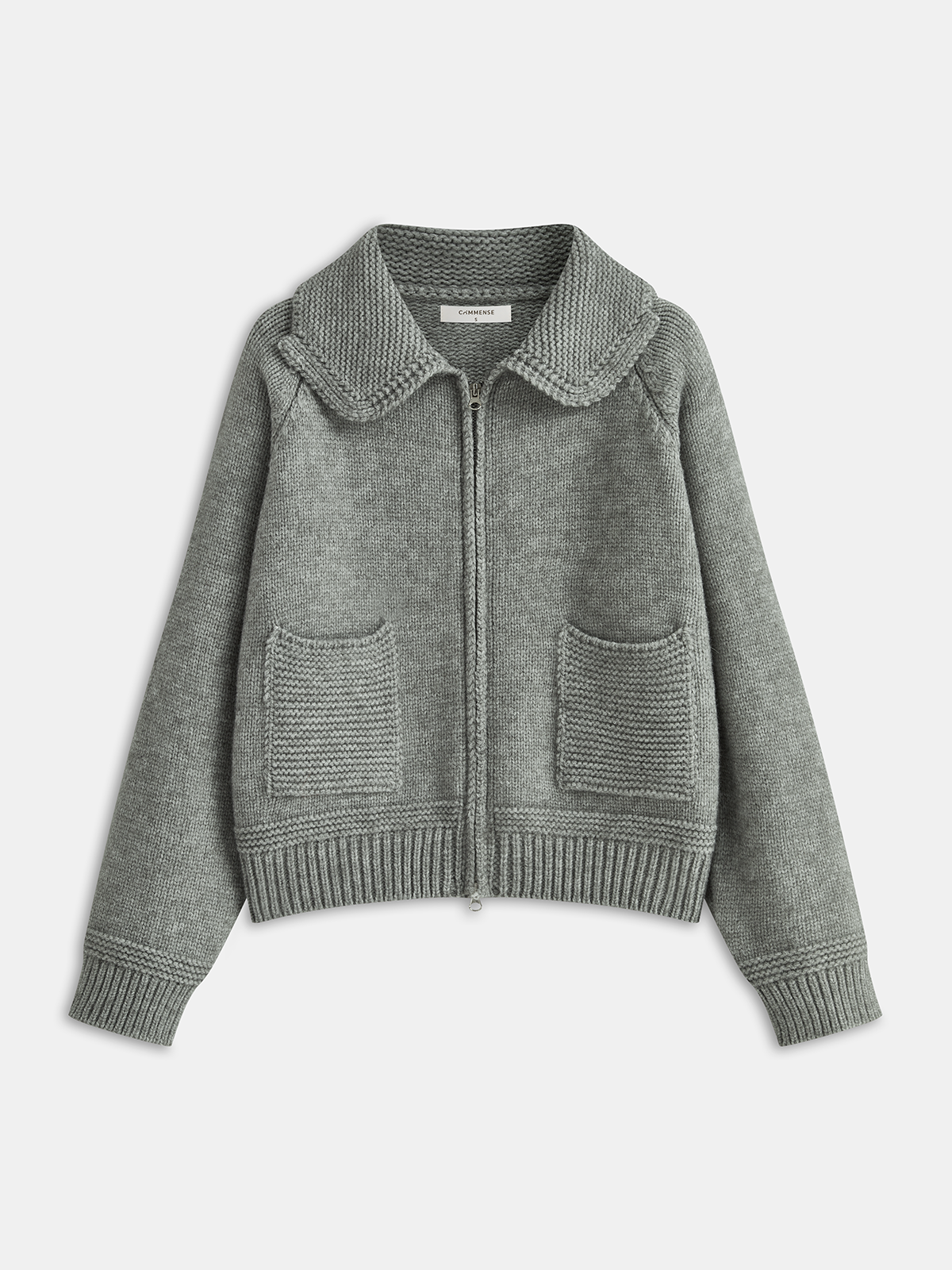 Lapel Zip-Up Knit Cardigan-Chicvia