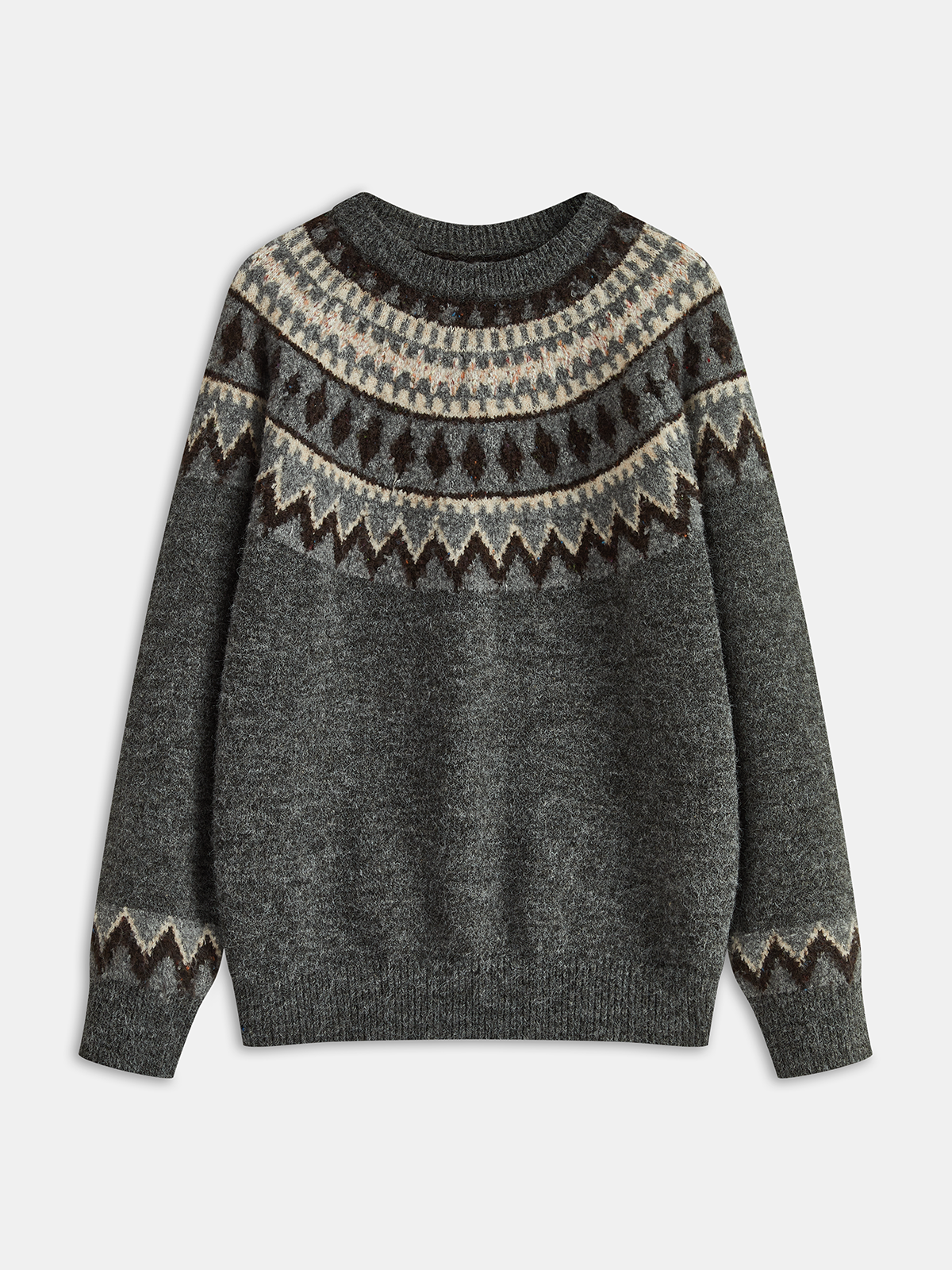 Fair Isle Crew Neck Sweater-Chicvia
