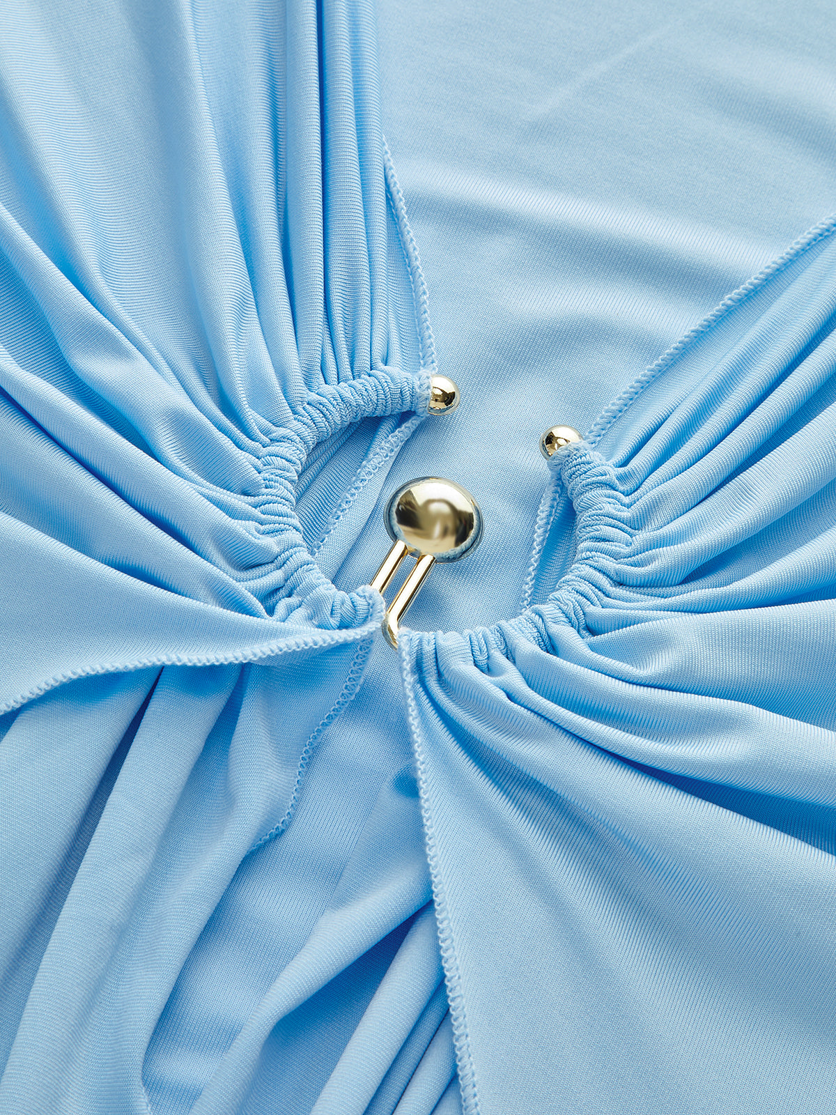 Metal Ring Draped Long Sleeve Maxi Dress-Chicvia