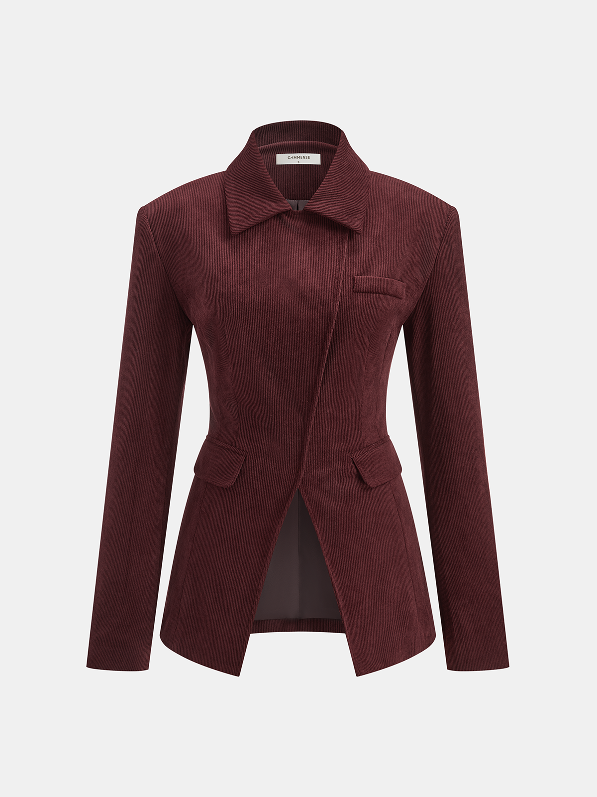 Collared Asymmetric Corduroy Blazer-Chicvia
