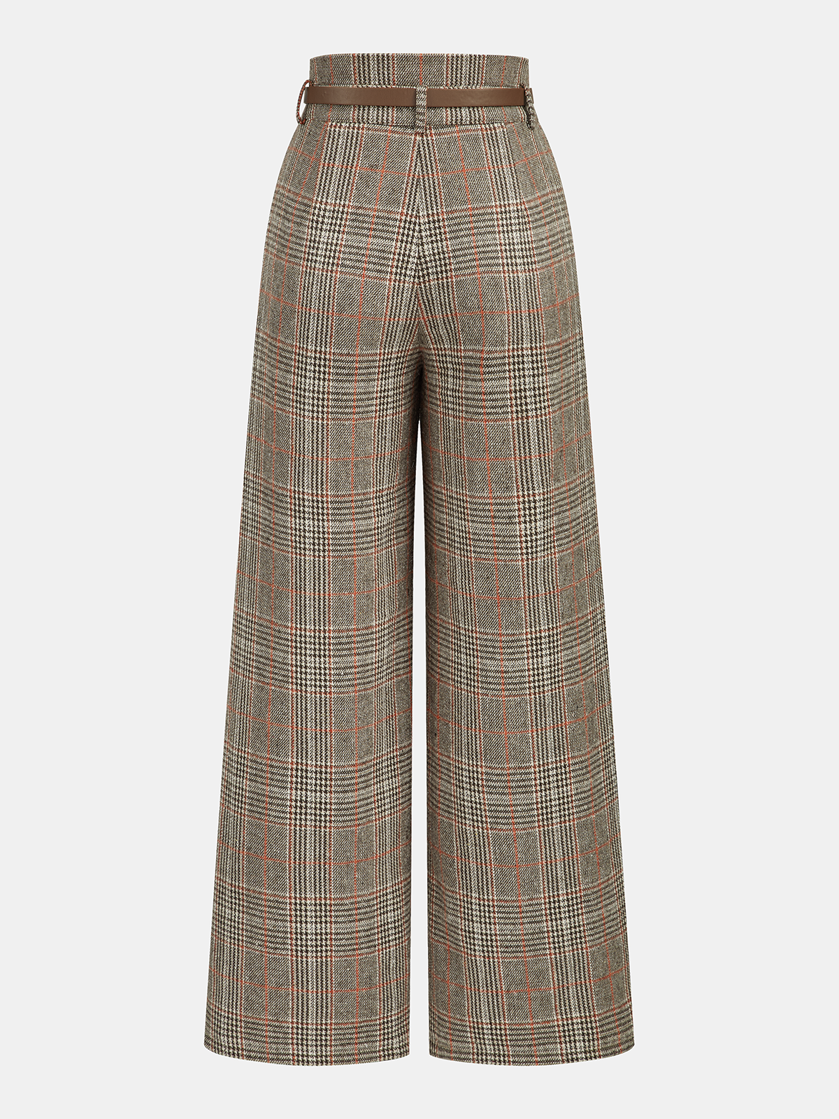 Belted Plaid High-Waisted Pants-Chicvia