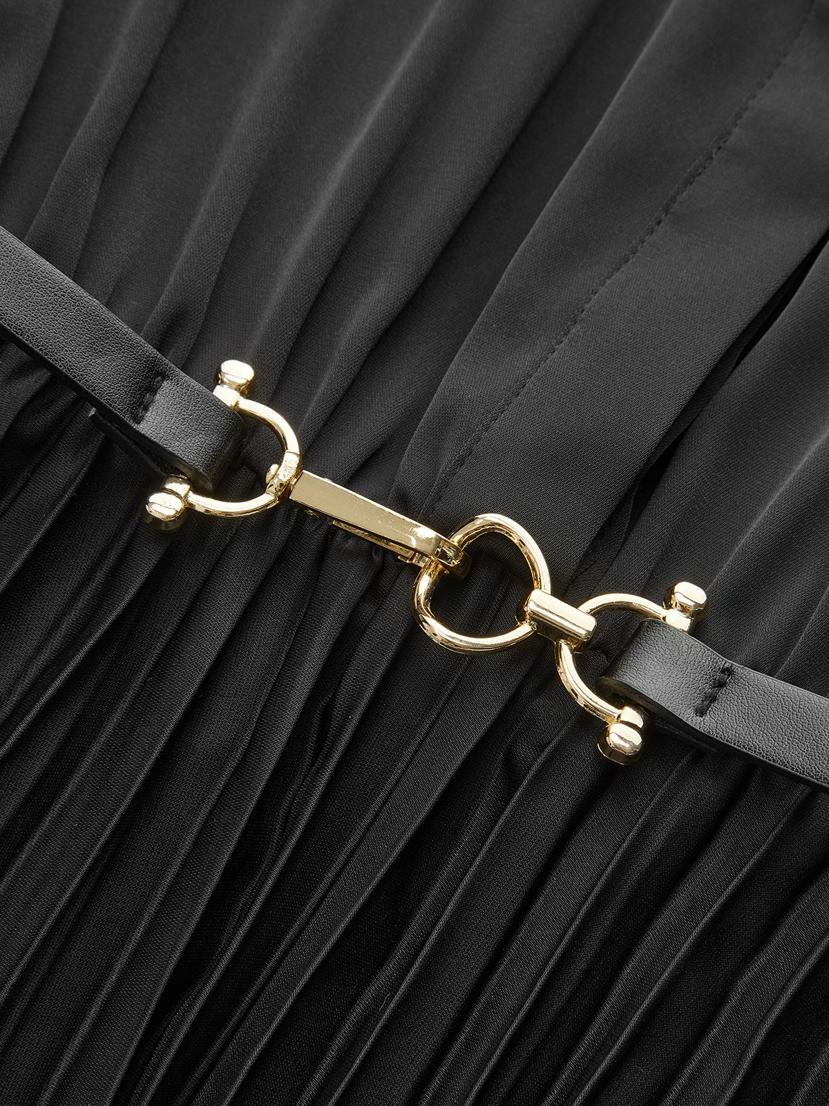 Belted Pleated Long Sleeve Shirt Dress-Chicvia