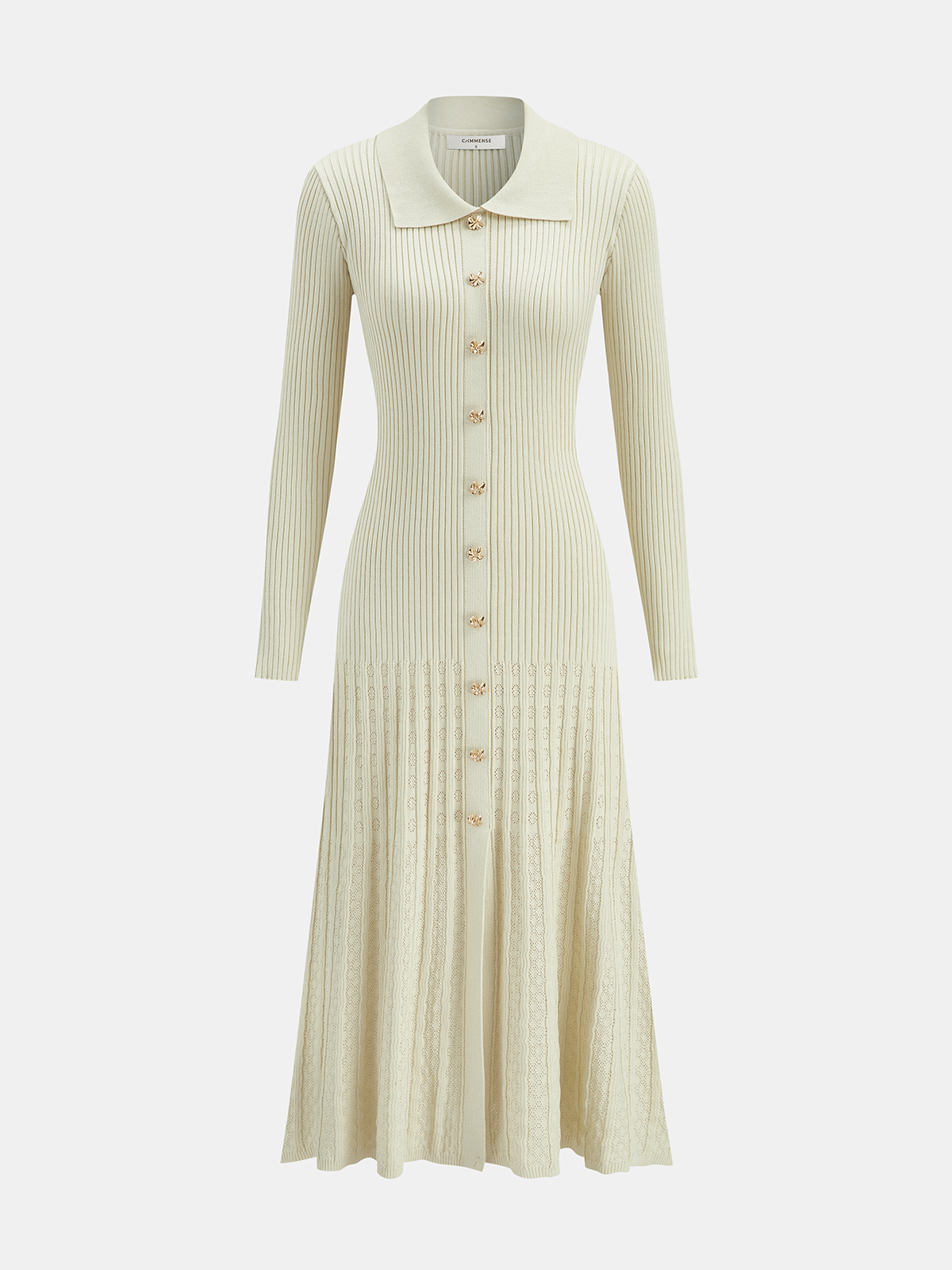 Metal Button Ribbed Knit Shirt Dress-Chicvia